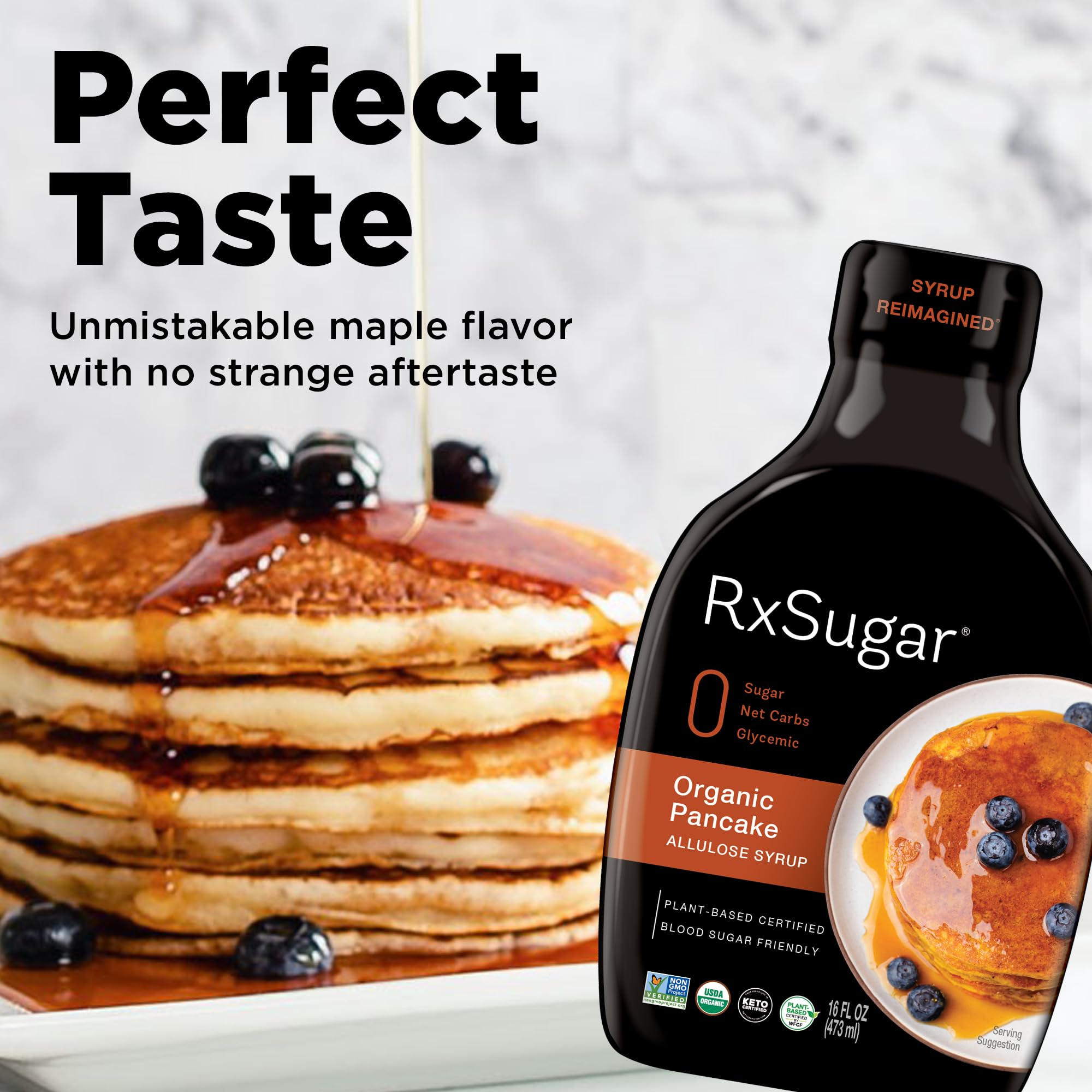 Organic Pancake Syrup 2-Pack with Allulose Sweetener | Diabetes-Safe, Keto Certified, Non-GMO & Gluten-Free | Natural Sugar Alternative for Healthy Breakfast & Desserts | Perfect for Pancakes, Waffles & Yogurt Toppings