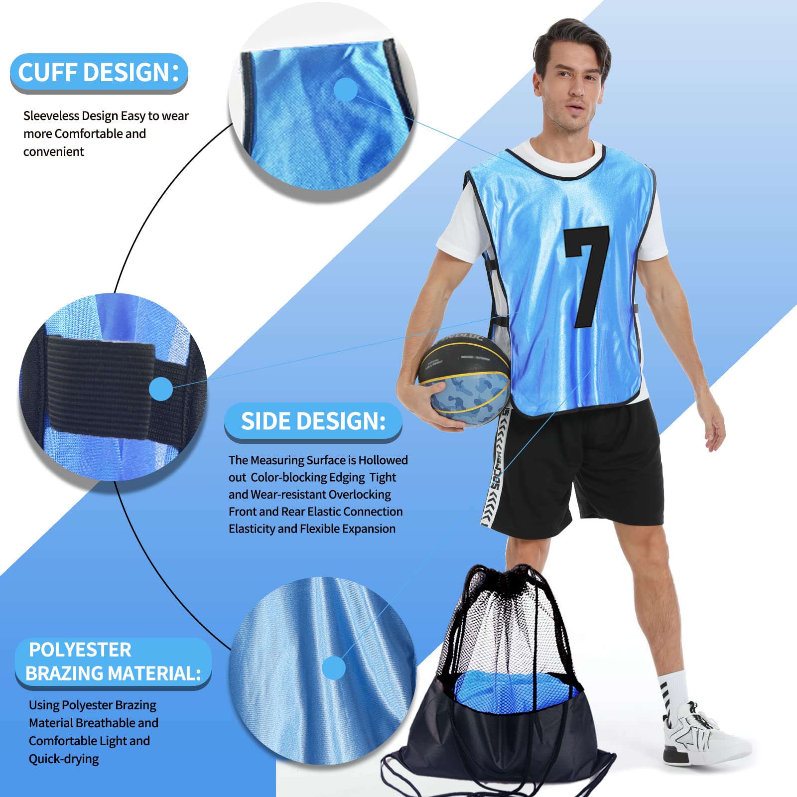 Scrimmage Training Vest 12 Pack - Reversible Soccer Pinnies for Adults & Youth with Numbered Bibs - Perfect for Team Sports, Soccer Practice & Scrimmage Games
