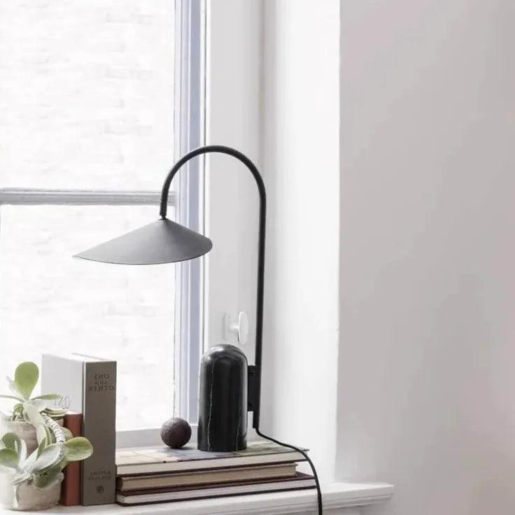Stylish Black Arc Floor Lamp with Umbrella Shade - Modern Adjustable Standing Light for Living Room, Bedroom, or Office Decor