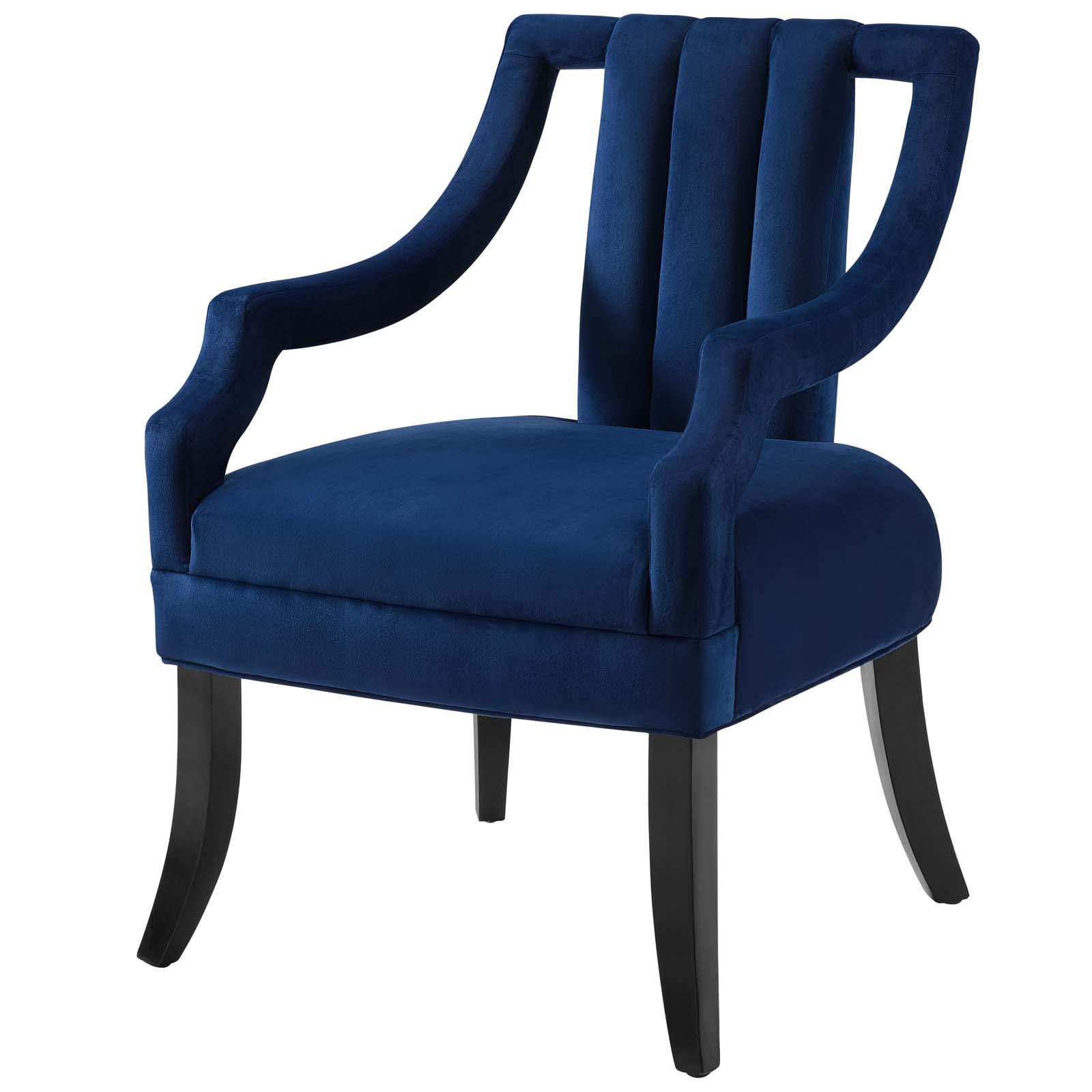 Modern Velvet Accent Chair for Living Room - Navy Blue Upholstered Wooden Lounge Side Chair - Perfect for Home, Office & Reading Nook