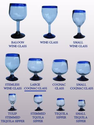 Premium Cobalt Blue Rim 11 oz Large Cognac Glasses - Set of 6 Recycled Lead-Free & Toxin-Free Glassware for Whiskey, Brandy & Fine Liquor - Elegant Barware for Home Entertaining & Gifts