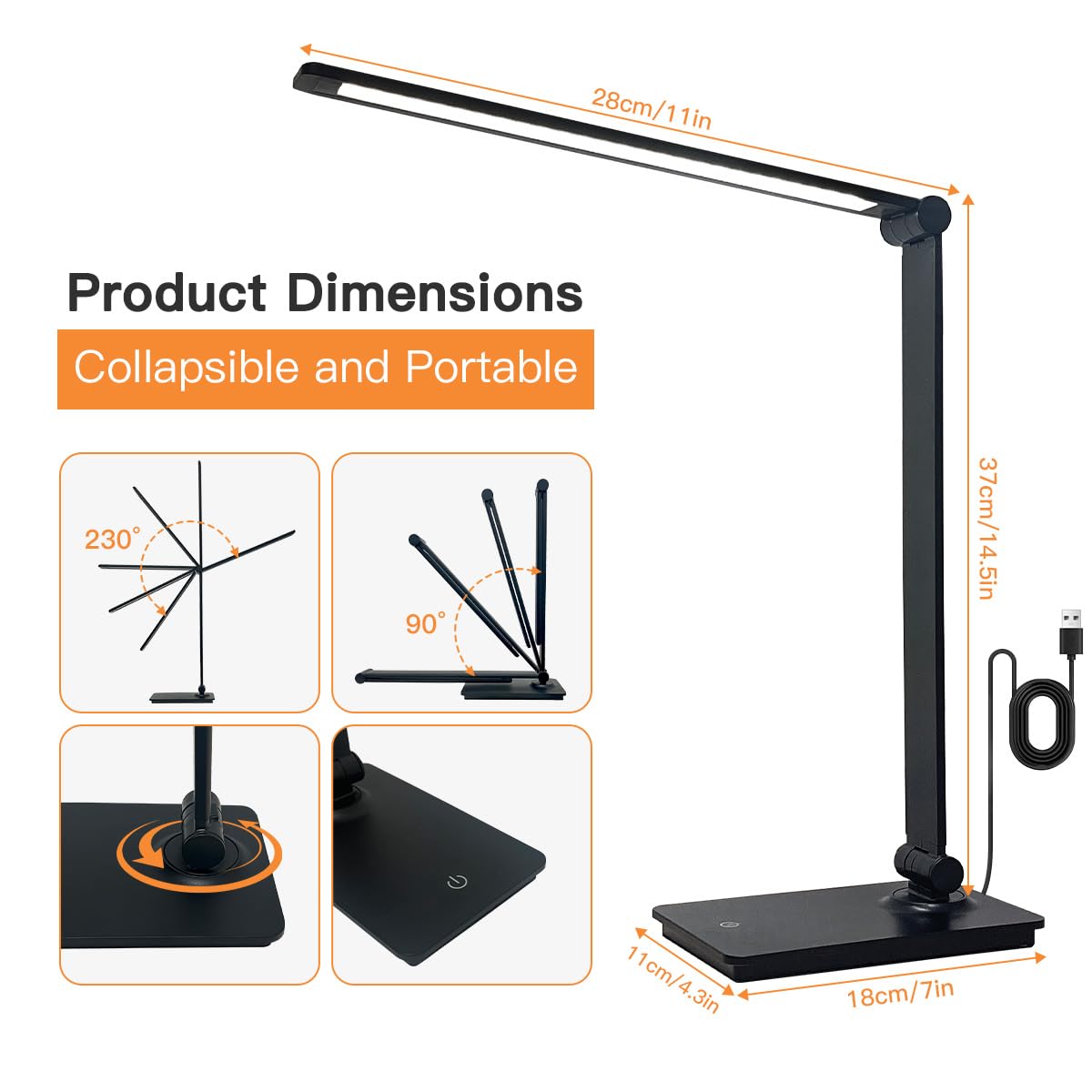 LUJOLUMIN Dimmable LED Desk Lamp - 8W 700 Lumen Foldable Reading Light with 3 Brightness Levels & Touch Control for Kids, Office, Study | Perfect for Night Reading, Homework & Computer Work