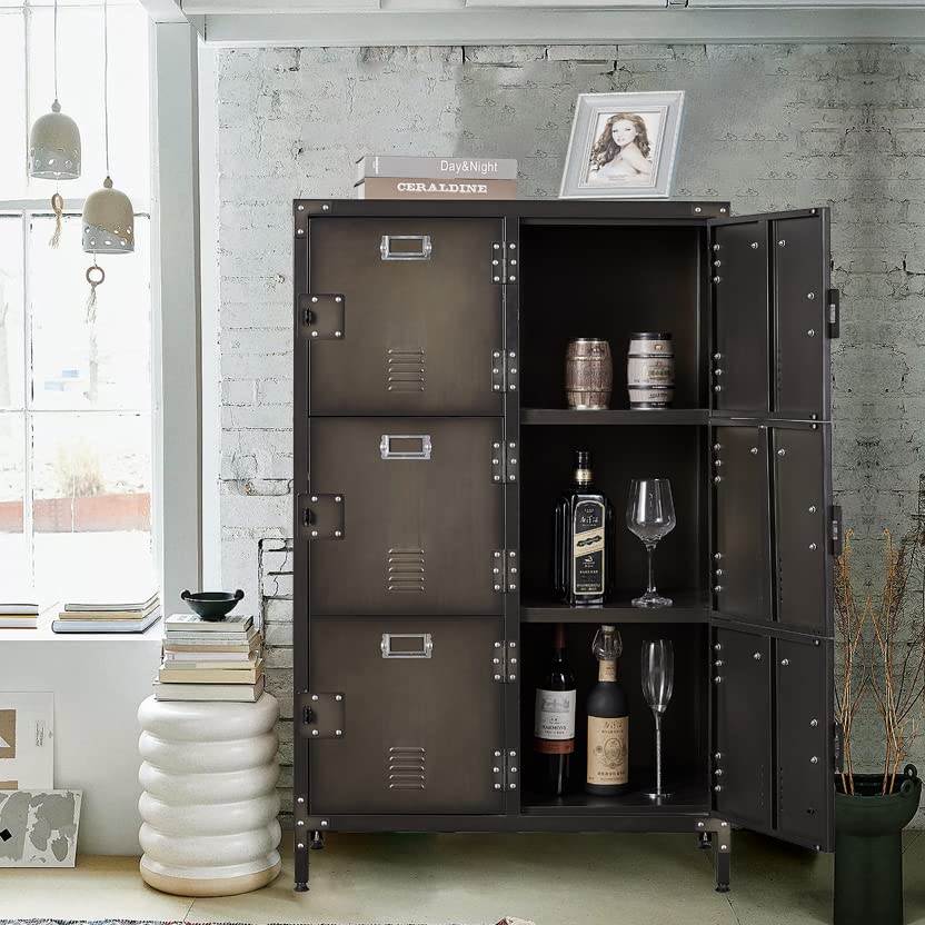 MIIIKO Industrial Metal Storage Locker Cabinet with 6 Lockable Compartments, Doors & Shelves - Heavy Duty Organization for Home Office, School, Gym, Bar & Warehouse Storage Solutions