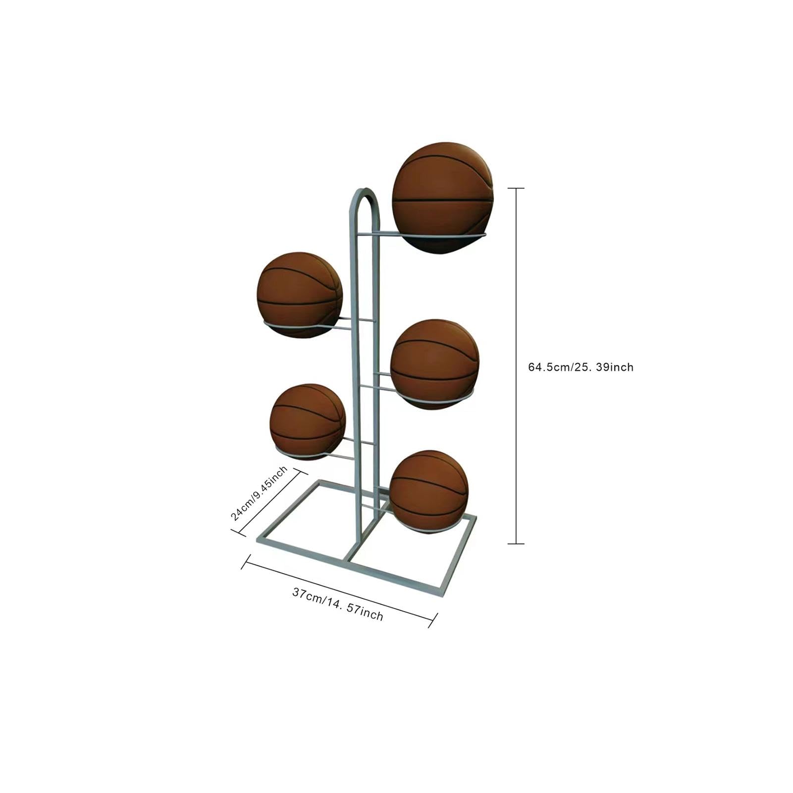 5-Tier Vertical Basketball Storage Rack - Multi-Functional Sports Ball Organizer Stand for Volleyball & Basketball - Perfect for Home, Gym, and Sports Equipment Organization