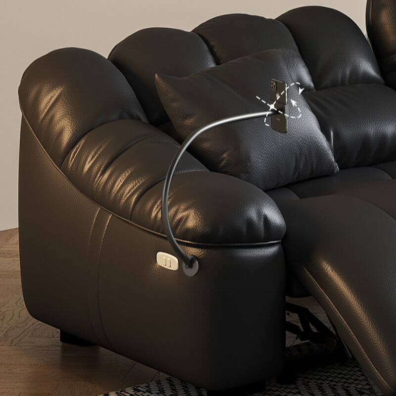 L Shape Sofa Chaise with USB Port - Modern Black Upholstery 4-Piece Sectional Set - Left-Facing Chaise Lounge with Sloped Arms - Perfect for Living Room, Home Theater & Small Spaces