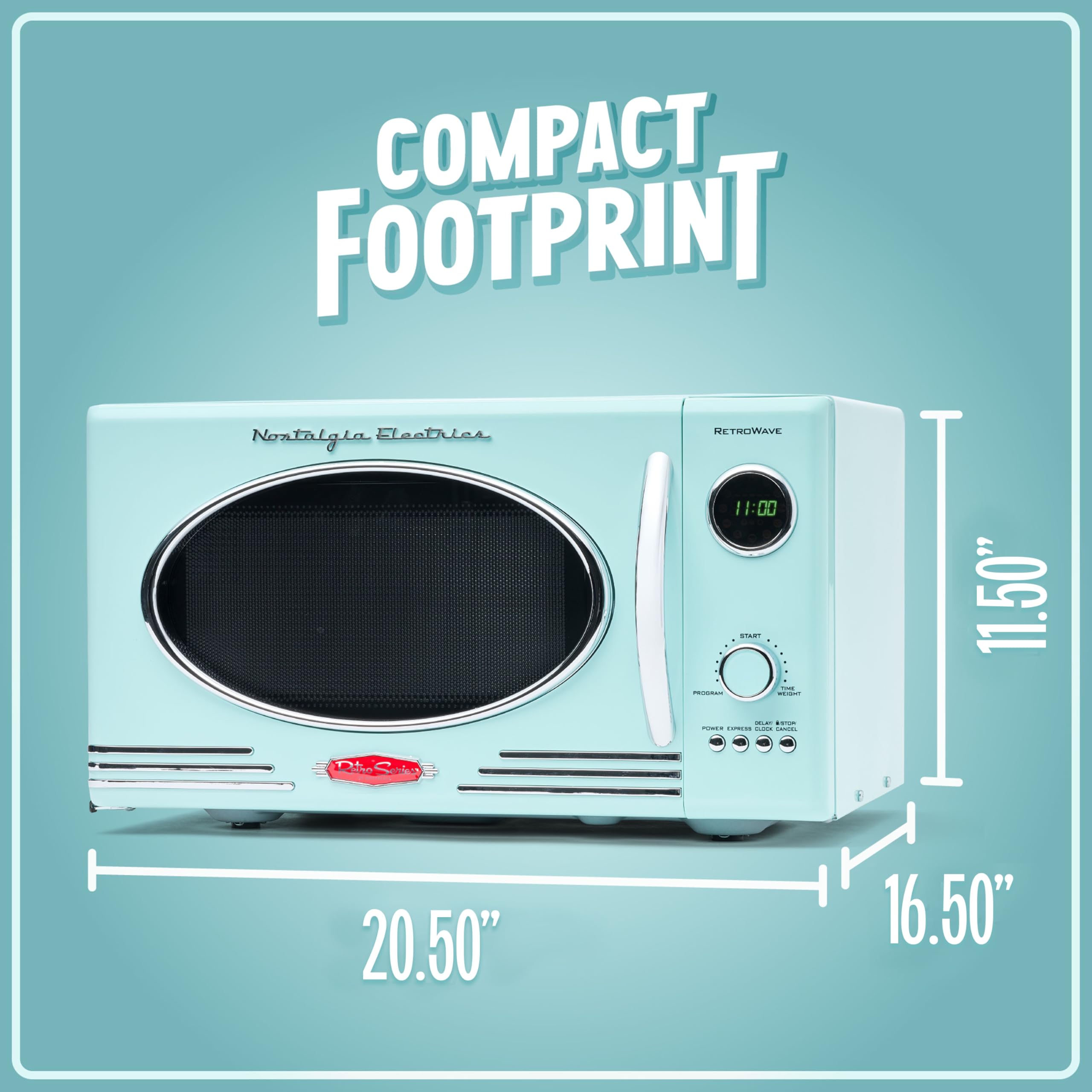 Retro Countertop Microwave Oven 800W with 12 Pre-Set Cooking Modes & Digital Clock - 0.9 Cu Ft Compact Microwave for Small Kitchen, Dorm, Office - Vintage Aqua Design