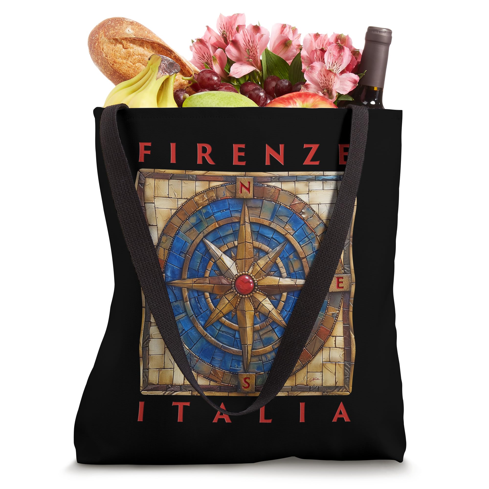 JCombs Florence Italy Compass Rose Tote Bag - Stylish & Durable Canvas Shoulder Bag for Women | Perfect for Travel, Shopping & Everyday Use