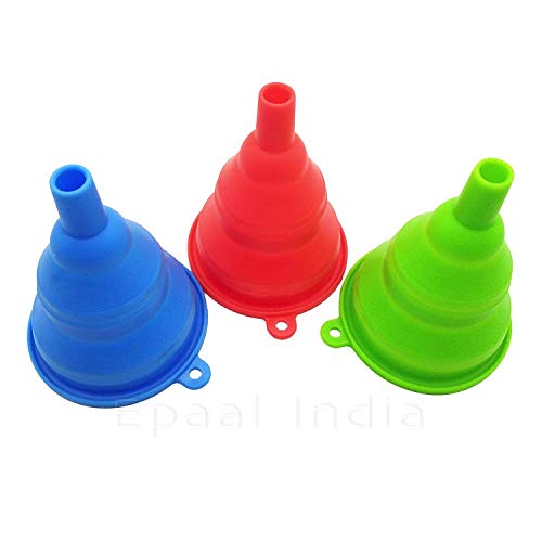 Epaal Collapsible Silicone Heat Resistant Funnel (4 Inches) for Pouring Oil, Sauce, Water, Juice, and Small Food Grains - Perfect for Kitchen, Camping, and Baking (Random Color)