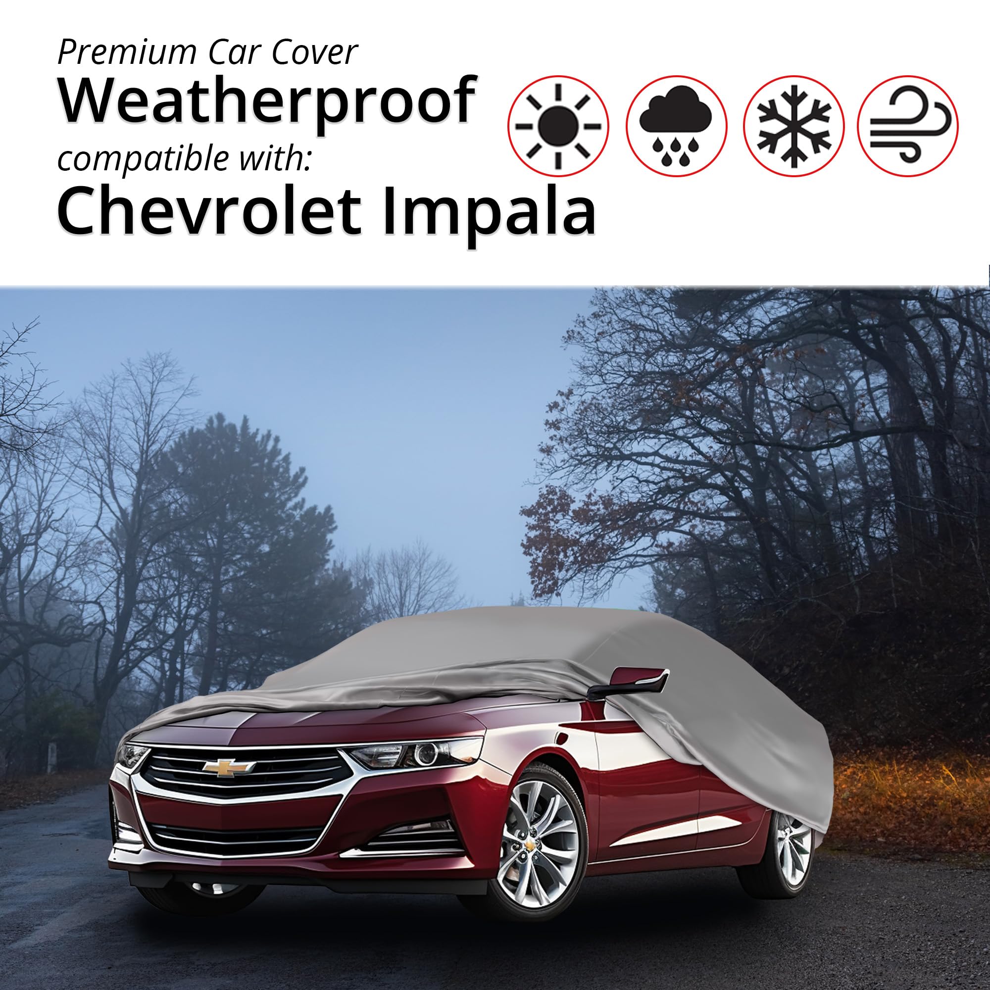 Weatherproof Car Cover for Chevrolet Impala 1994-1996 - Outdoor Waterproof Vehicle Protection with Anti-Theft Cable Lock | Durable All-Season Car Accessories for Snow, Rain, Sun & Dust Protection