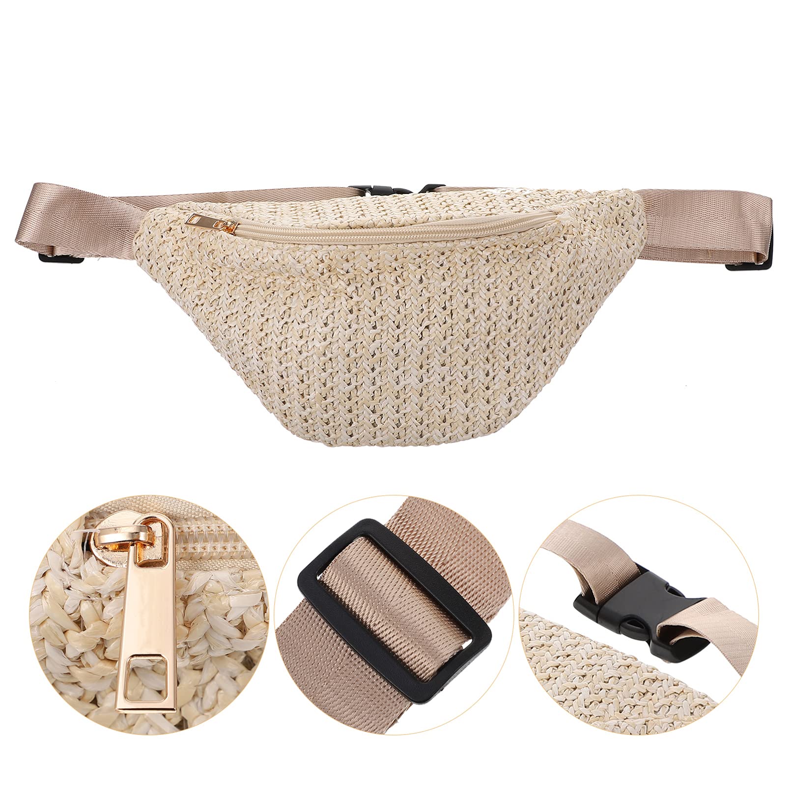 Amosfun Kids Fanny Pack for Boys & Girls - Adjustable Waist Bag for Hiking, Festivals, Travel - Crossbody Chest Pouch - Summer Straw Woven Design - Perfect for Outdoor Activities, Sports & Daily Use