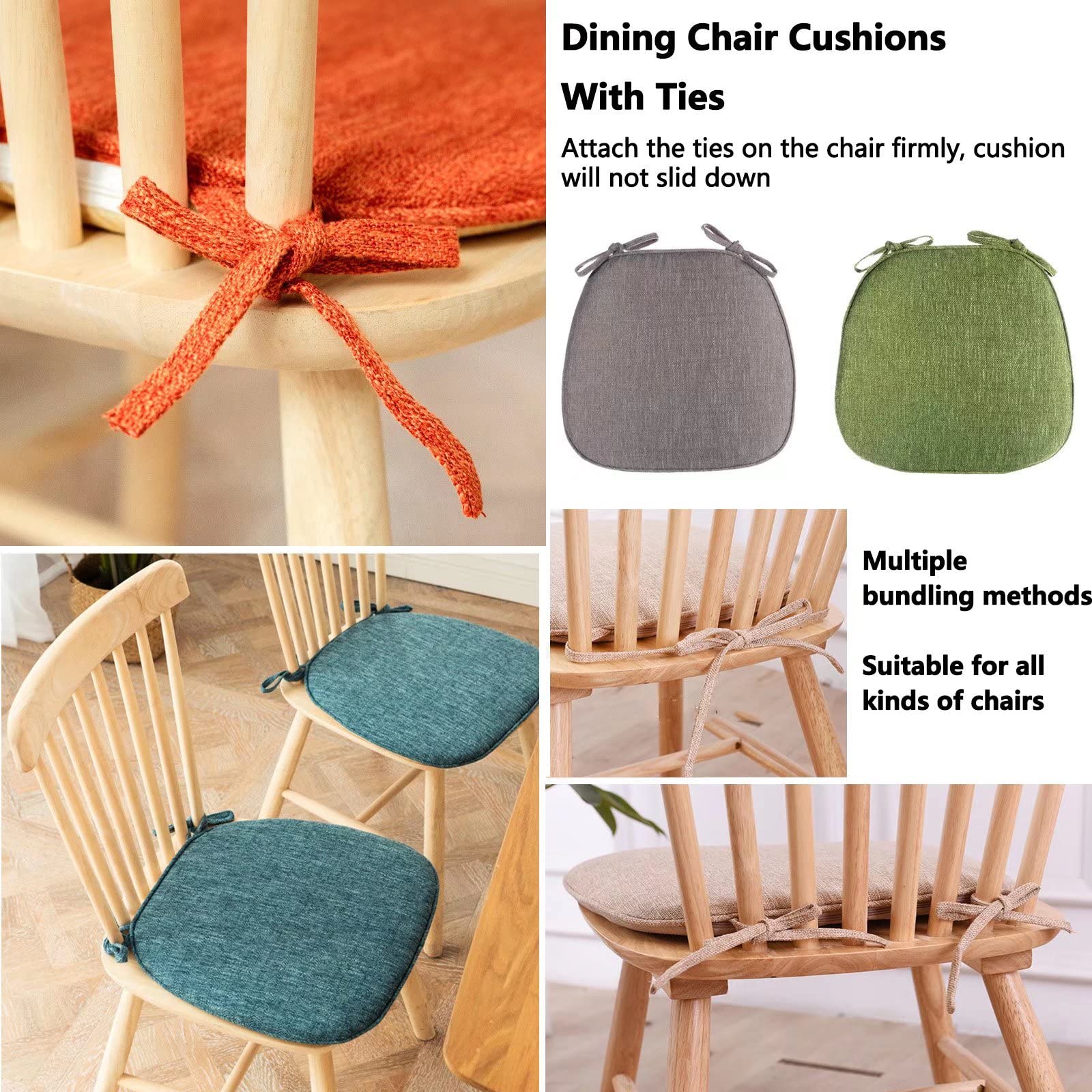 GAKYOUR 6-Pack Dining Chair Cushions with Ties - Comfortable Kitchen Seat Pads for Indoor & Outdoor Use - All-Season Dark Grey Chair Cushions for Dining Room, Patio, Garden