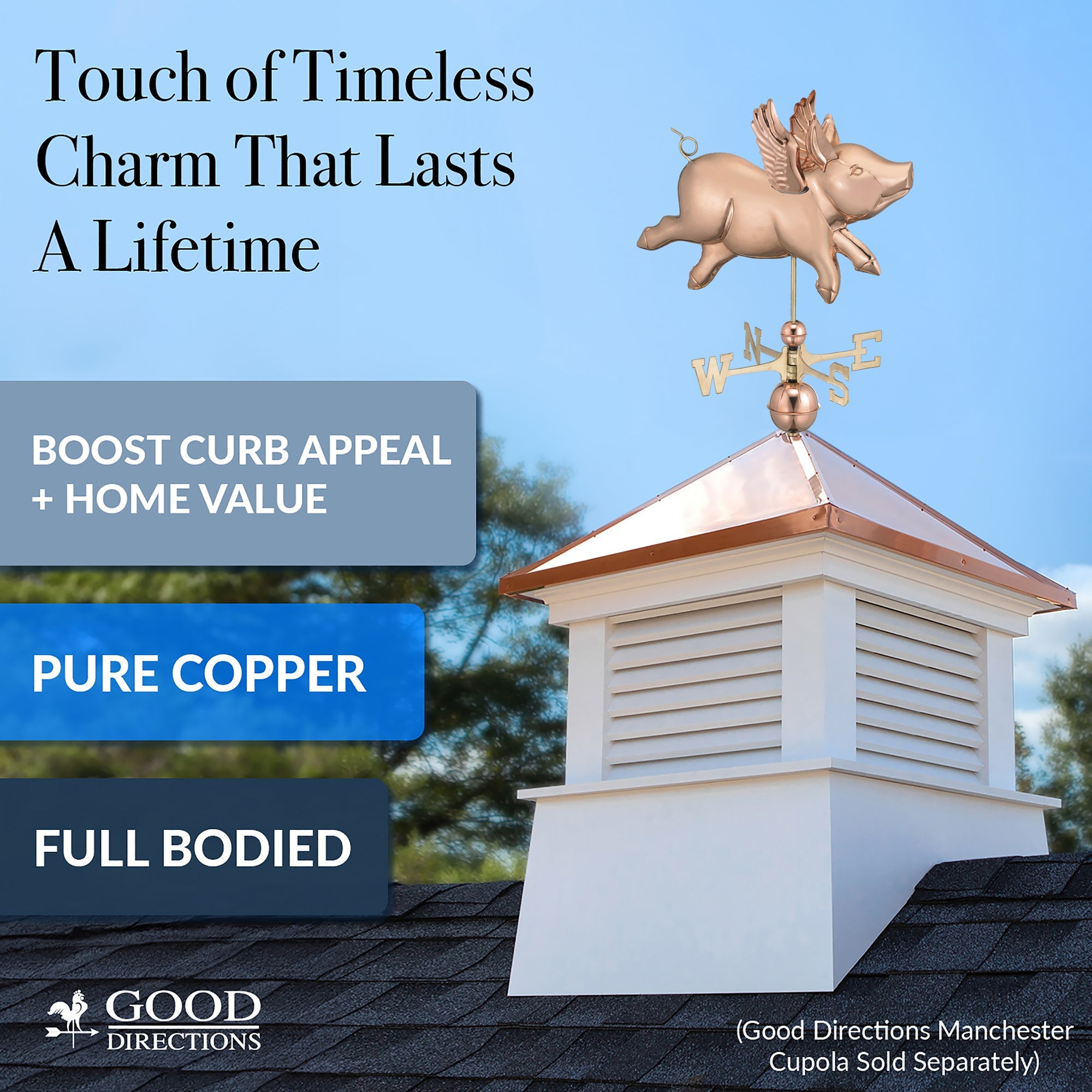 Flying Pig Weathervane - Whimsical Outdoor Garden Decor for Unique Home & Farmhouse Style | Perfect for Roof, Yard, and Patio Decoration
