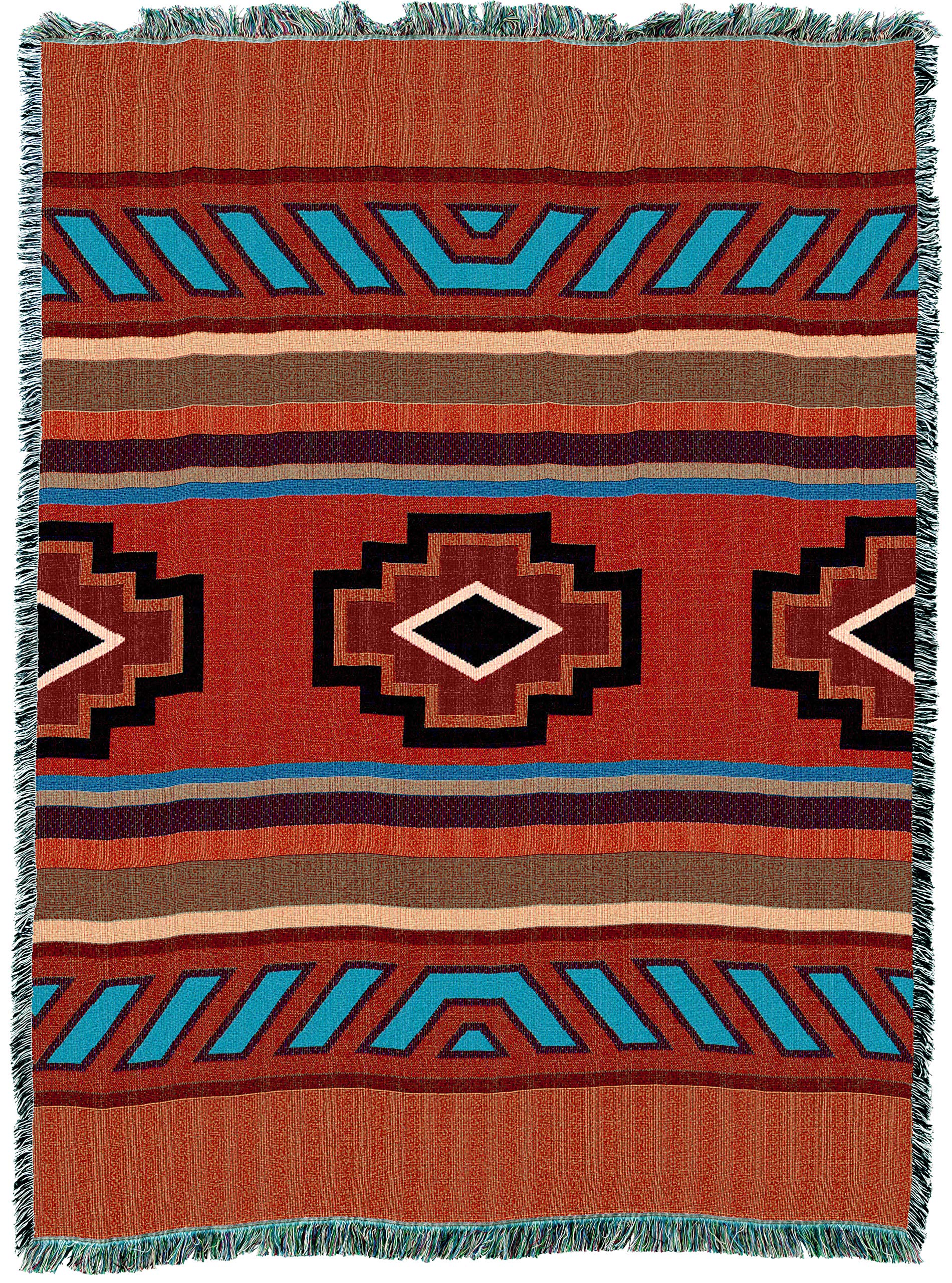 Authentic Chimayo Blanket by Pure Country Weavers - Handwoven Cotton Southwest Native American Style Throw - 72x54 Inches - Made in USA | Perfect for Sofa, Bed & Home Decor Gift