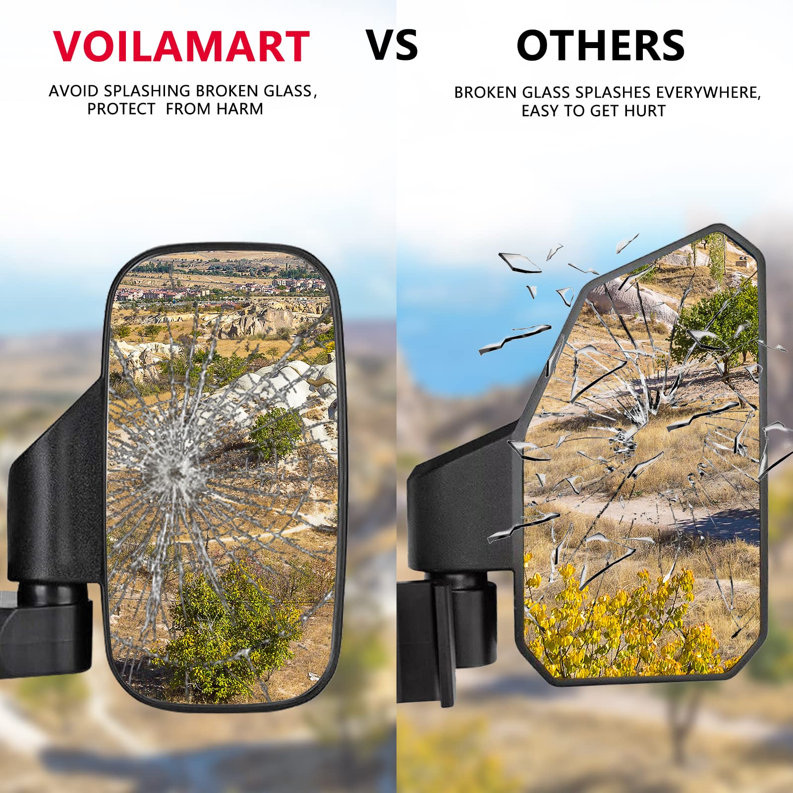 UTV Side Mirrors for Polaris Ranger 2015-2022 & Can-Am Defender Maverick Trail - Adjustable Break-Away Rear View Mirror with Profiled Tube | Off-Road Adventure & Utility Vehicle Accessories