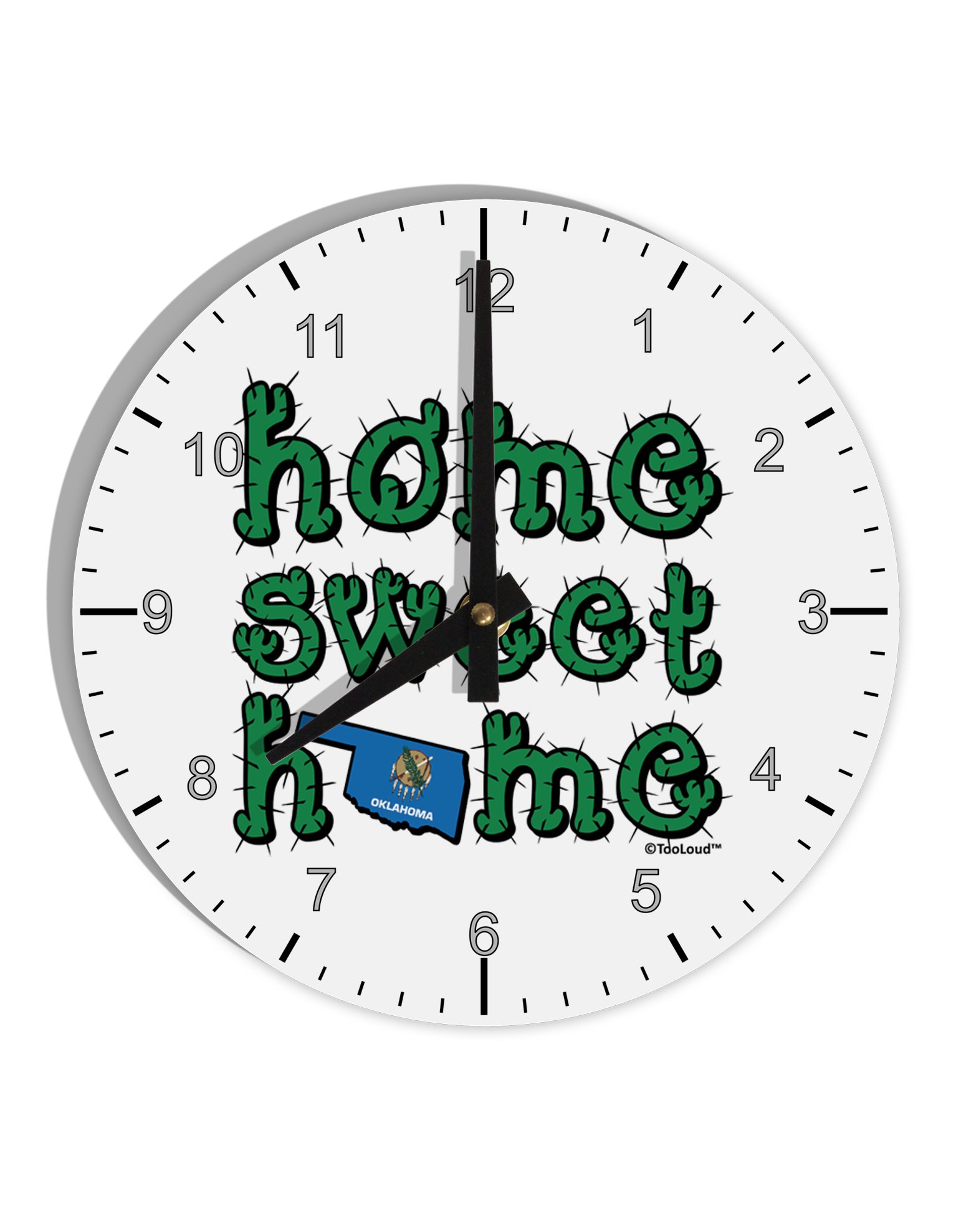 Oklahoma State Flag & Cactus Design 8-Inch Round Wall Clock with Numbers - Perfect for Home, Office, or Dorm Decor