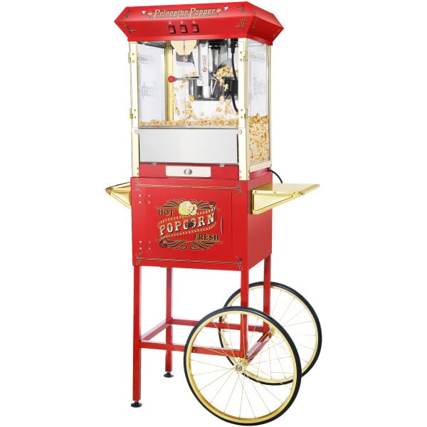 **Great Northern Popcorn Princeton 8oz Commercial Popcorn Machine with Cart - Stainless Steel Kettle, Warming Light & Accessories - Perfect for Movie Nights, Parties & Concessions (Red)**