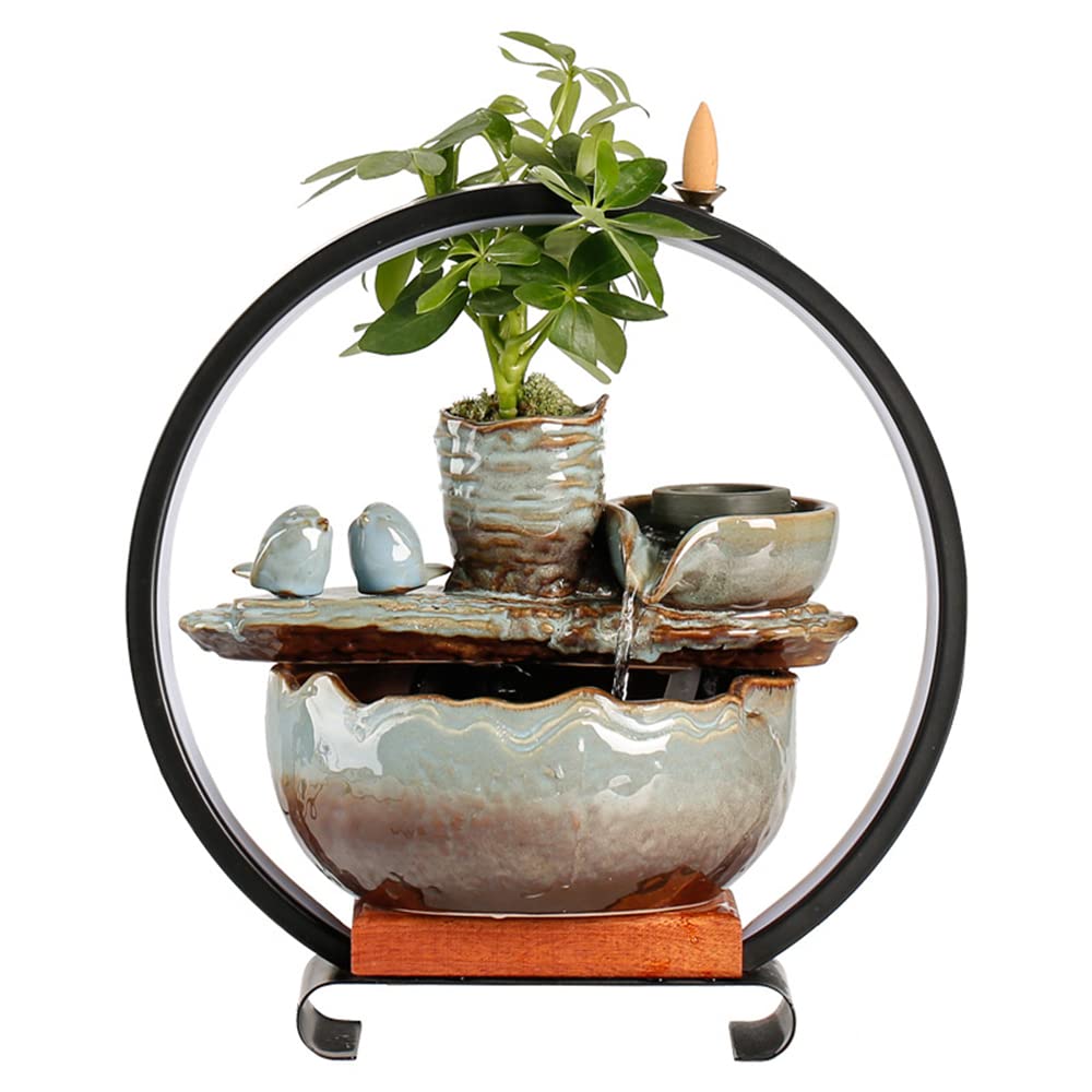 Tabletop Fountain with LED Lights - Indoor Water Feature, Quiet Soothing Water Sound for Home & Office Decor | Perfect for Relaxation, Meditation & Humidifying Rooms