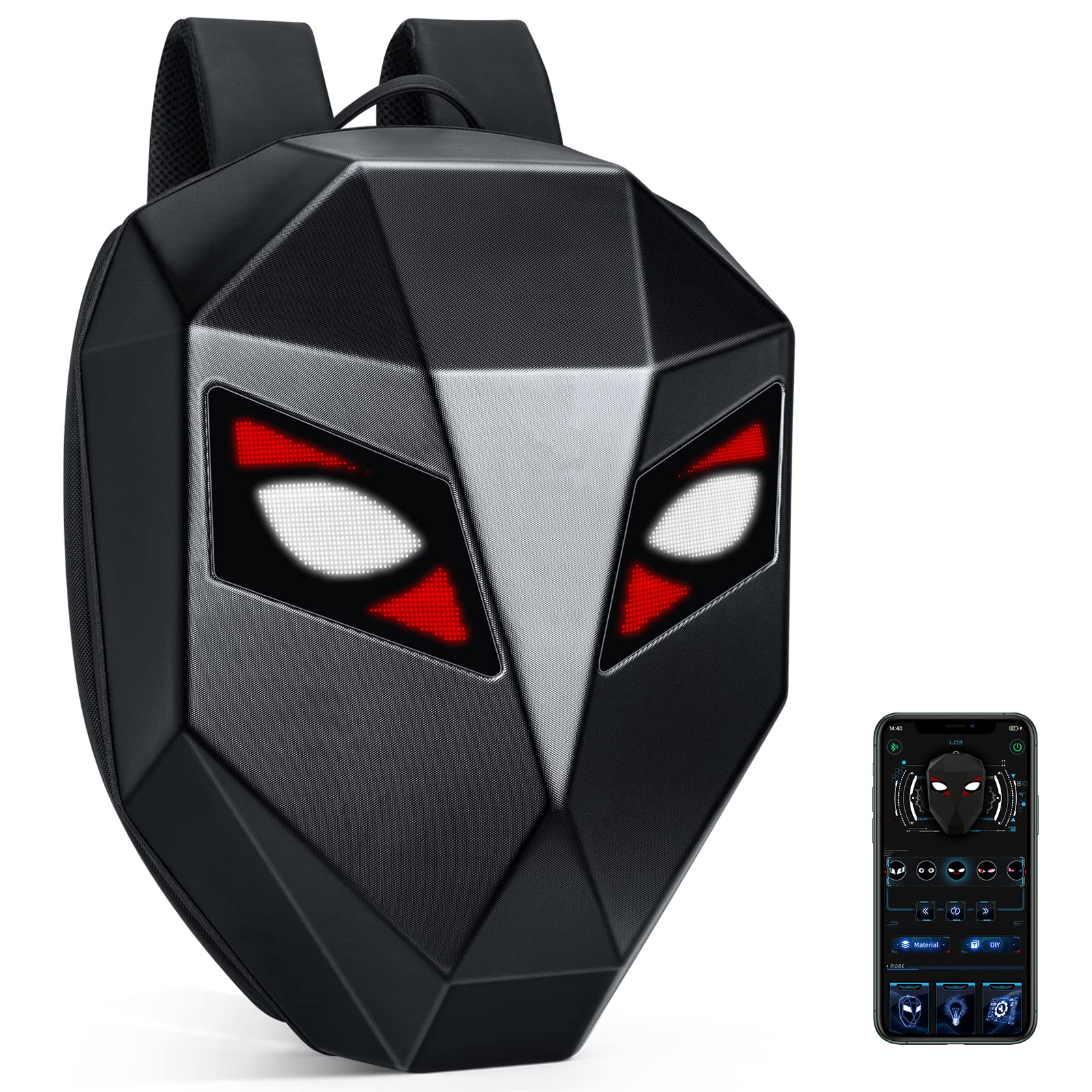 Programmable Full Color LED Motorcycle Backpack - Waterproof Riding Backpack with 16 Inch Laptop Compartment for Men | Perfect for Night Riding, Commuting & Outdoor Adventures (Black)