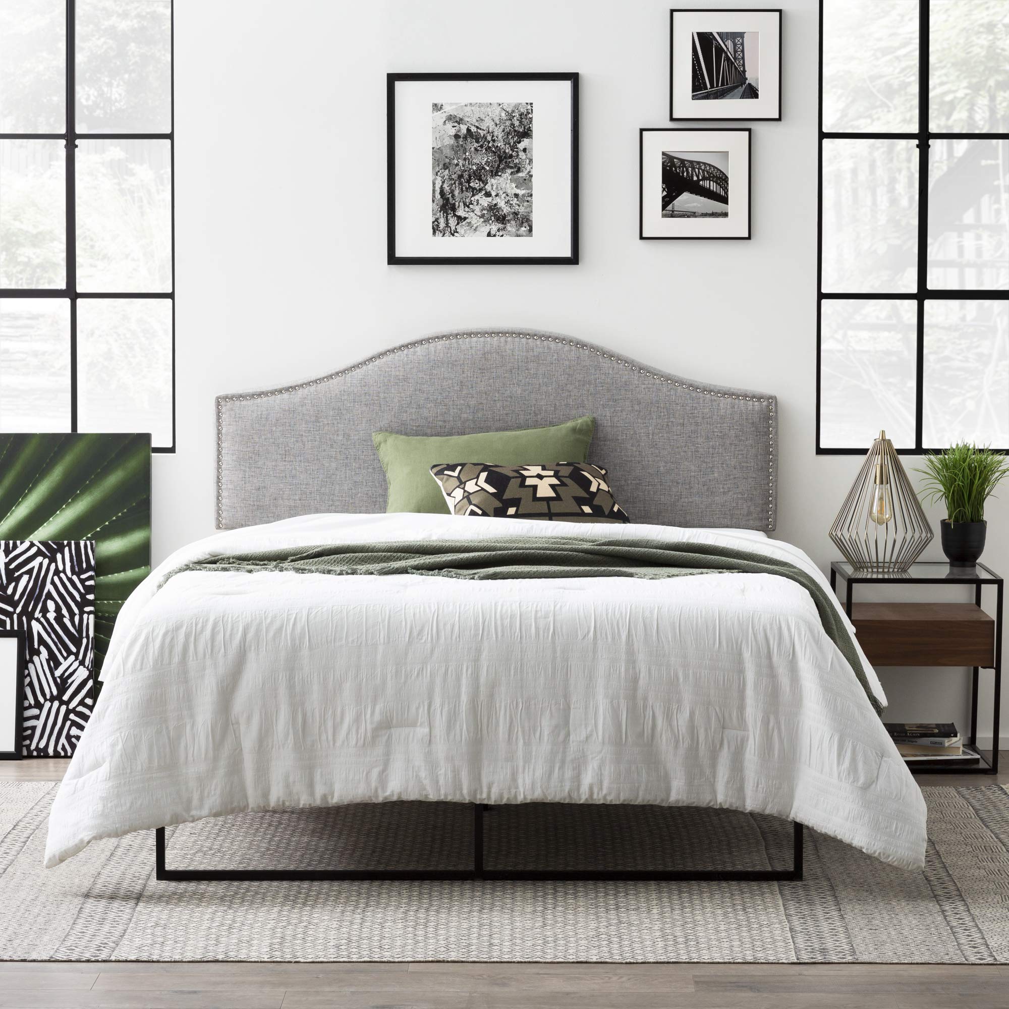 Edenbrook Bristol Upholstered Headboard - Full/Full XL Size Bed with Arched Design & Nailhead Trim in Gray - Perfect for Master Bedroom, Guest Room & Apartment Decor