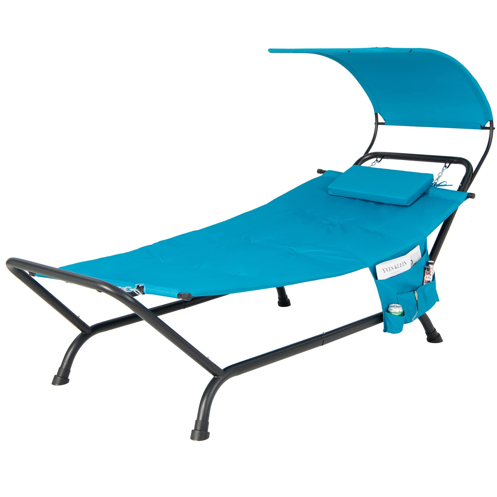 Giantex Heavy Duty Hanging Hammock with Stand - Outdoor Patio Swing Bed with Canopy, Cushion, Pillow & Storage Bag - Blue Chaise Lounge Chair for Garden, Backyard, Poolside, Porch - Perfect for Relaxing, Sunbathing and Outdoor Lounging