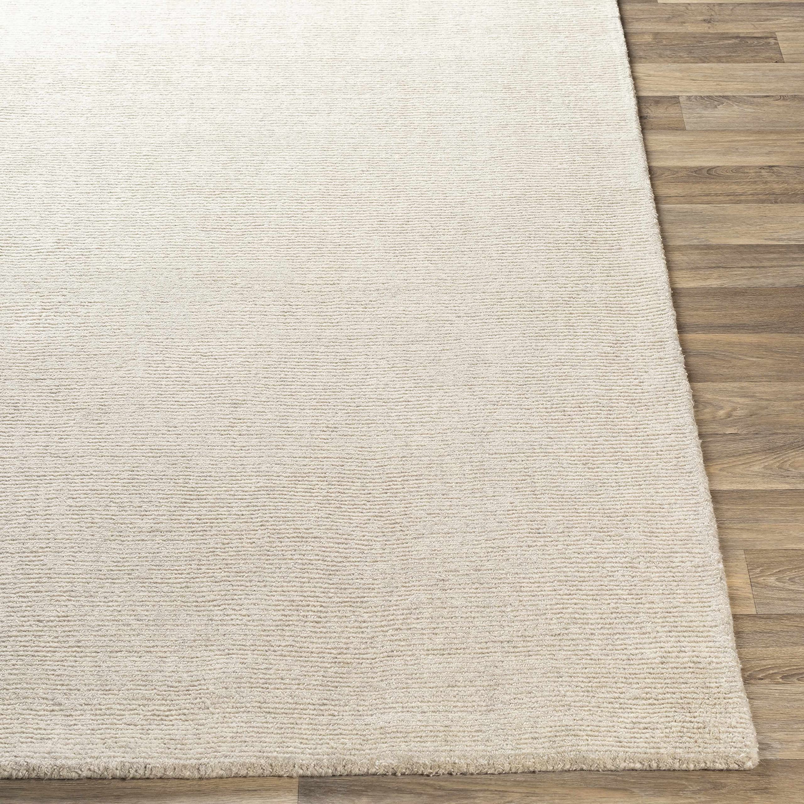 Hauteloom Mariba Wool Area Rug for Living Room & Bedroom - Solid Ivory with Border - 4' x 6' - Soft & Durable - Perfect for Cozy Home Decor