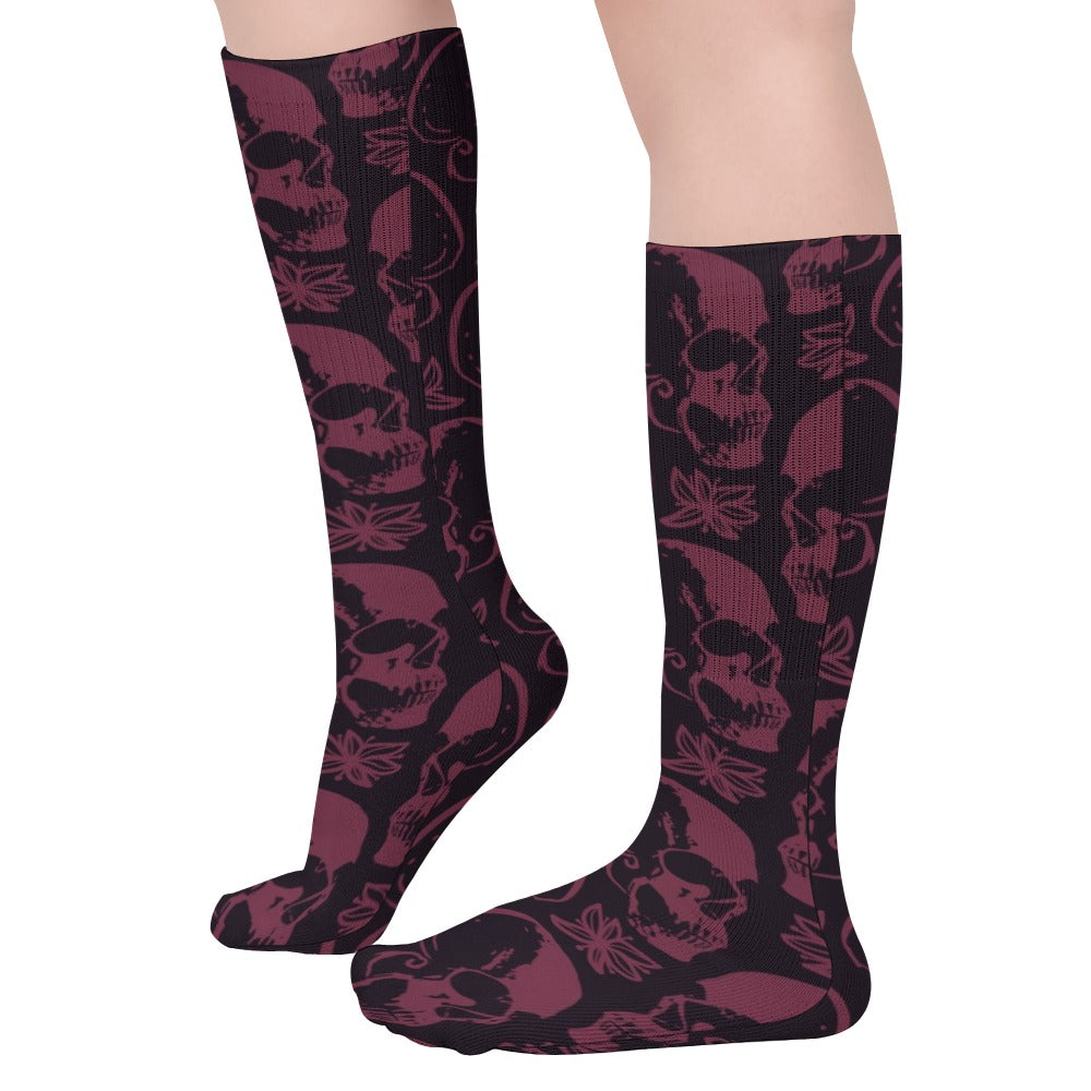 Purple Skull Print Breathable Stockings (5 Pack) - Comfortable & Stylish for Halloween, Cosplay, and Everyday Wear