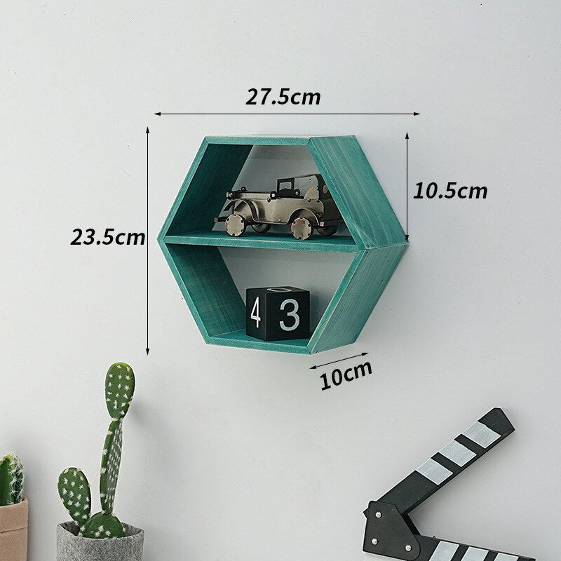 Hexagon Wood Wall Shelf - Modern Geometric Floating Shelves for Home Decor, Bathroom, Bedroom & Living Room Storage | Rustic Wooden Display Shelf for Plants, Books & Decorative Items