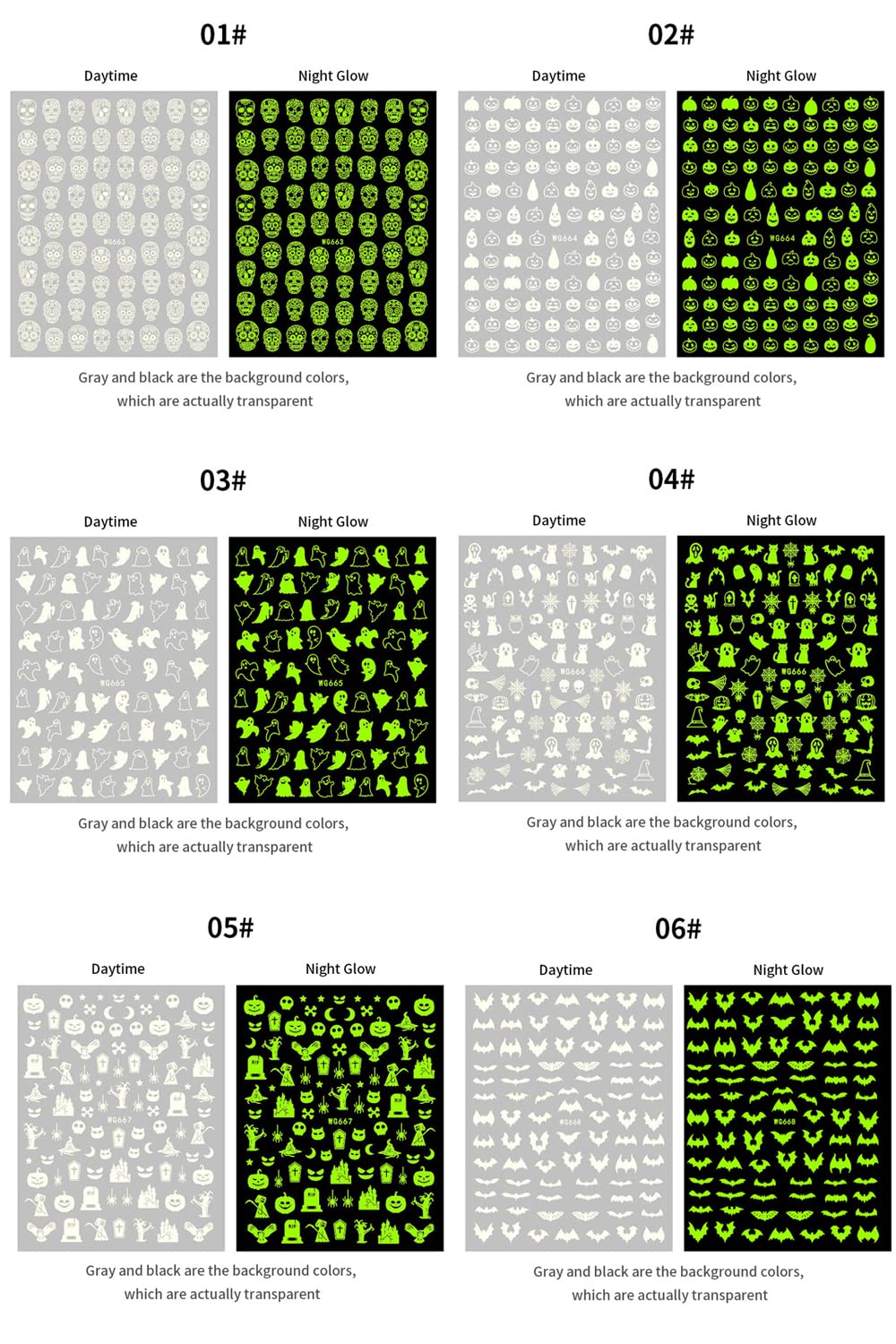 3D Halloween Nail Stickers - Glow in The Dark Skull Ghost Bat Self-Adhesive Nail Art Decals for Women, Girls & Kids (6Pcs) - Perfect for Halloween Parties, Nail Art Designs & DIY Nail Decorations