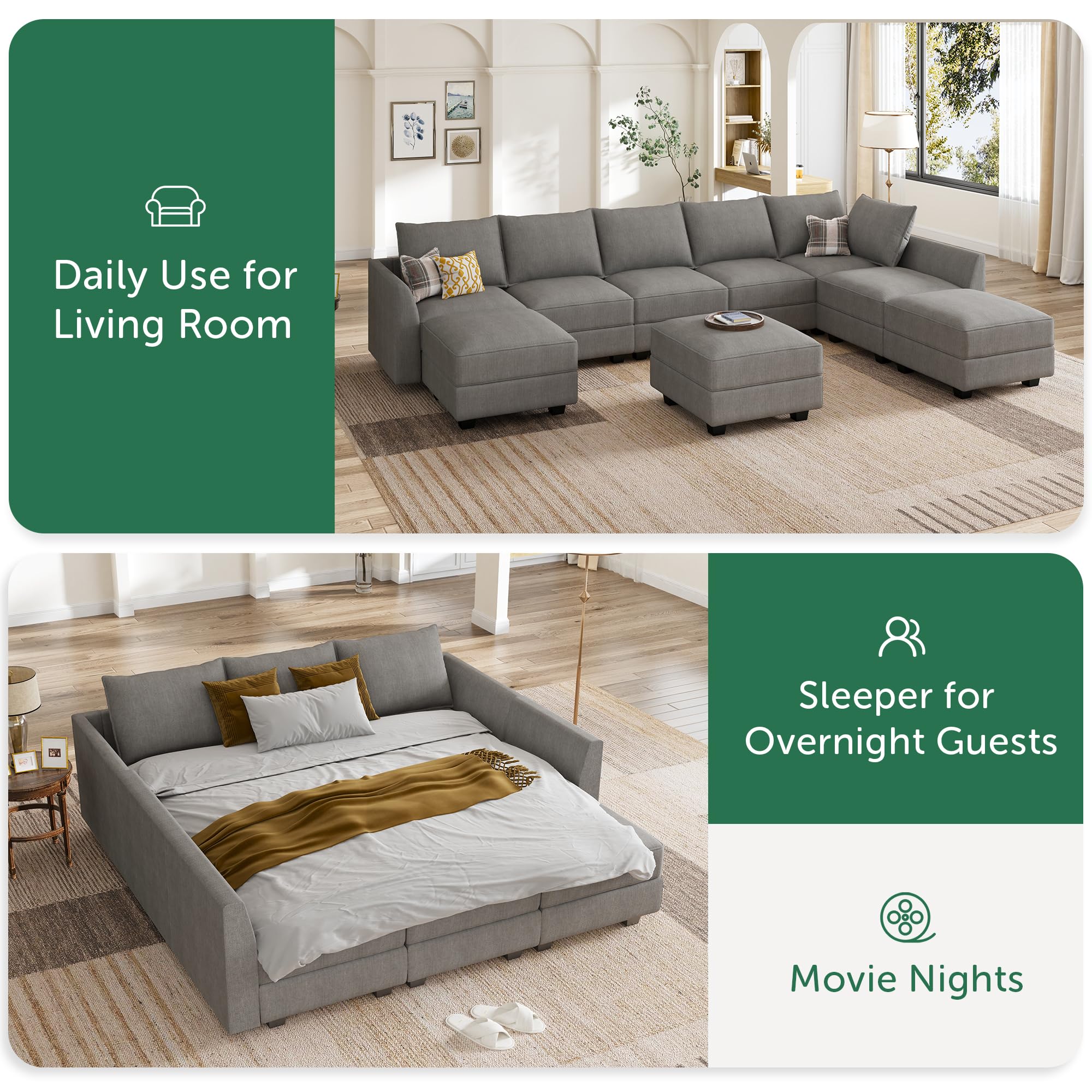 Modular Sectional Sofa with Storage & Ottomans - Oversized U-Shaped Reversible Couch for Living Room, Grey | Perfect for Large Spaces, Family Gatherings & Home Theater