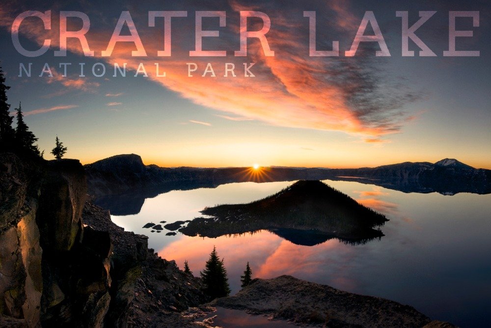 Crater Lake National Park Oregon Sunrise Shadows Giclee Print - 36x54 Travel Poster Wall Art Decor for Living Room, Bedroom & Office