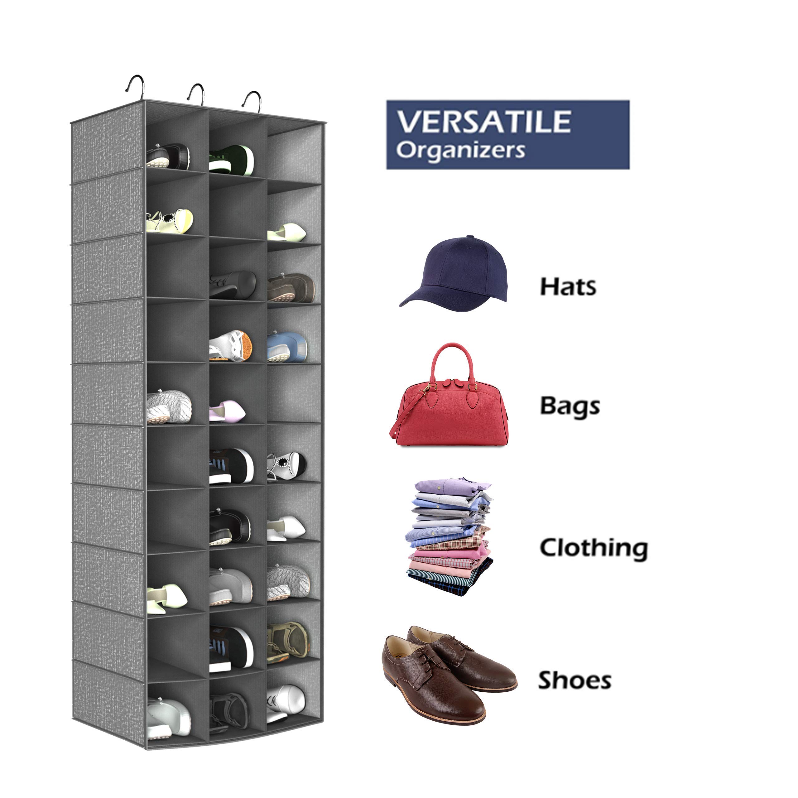 Libeder 30-Section Hanging Closet Organizer & Shoe Storage Rack - Space Saving Grey Shoe Shelves for Closet, Bedroom, Dorm Organization