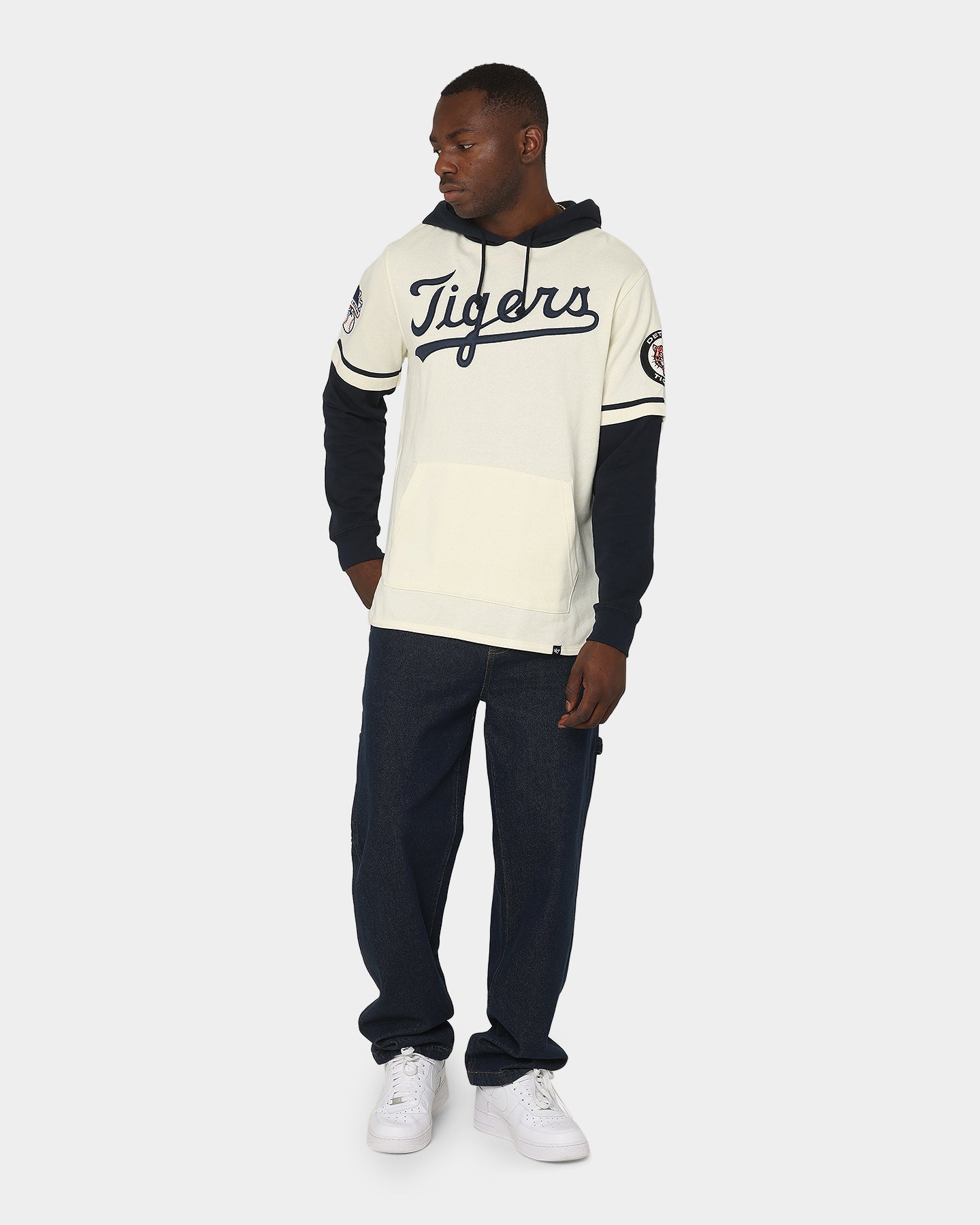 47 Brand Detroit Tigers Shortstop Hoodie Cream - Men's Baseball Hooded Sweatshirt for Casual Wear & Game Day Outfits