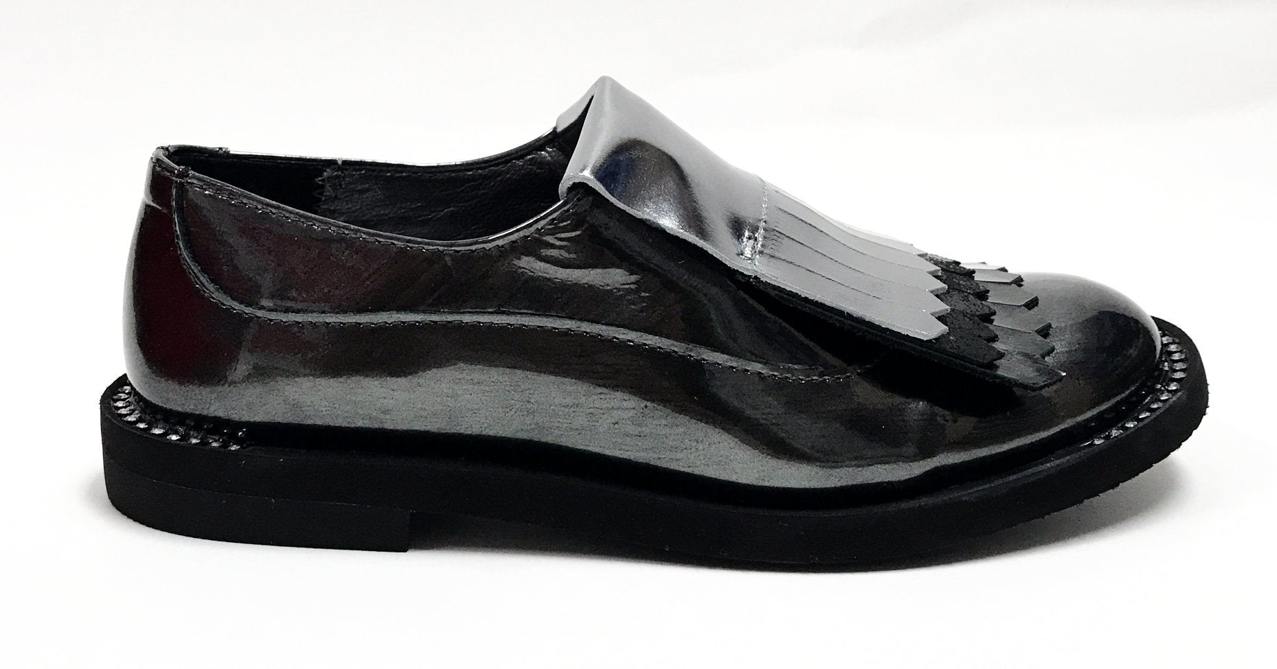 Stylish Gray Metallic Fringe Oxford Shoes for Women - Fashionable Party & Evening Wear