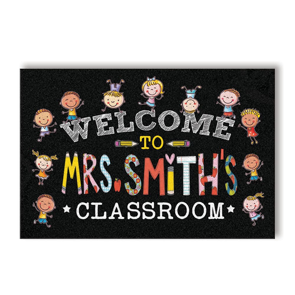 NAZENTI Personalized Teacher Rug - Custom Welcome Mat for Classroom & Kindergarten - Non-Slip Black Door Mat for Schools & Daycare Centers