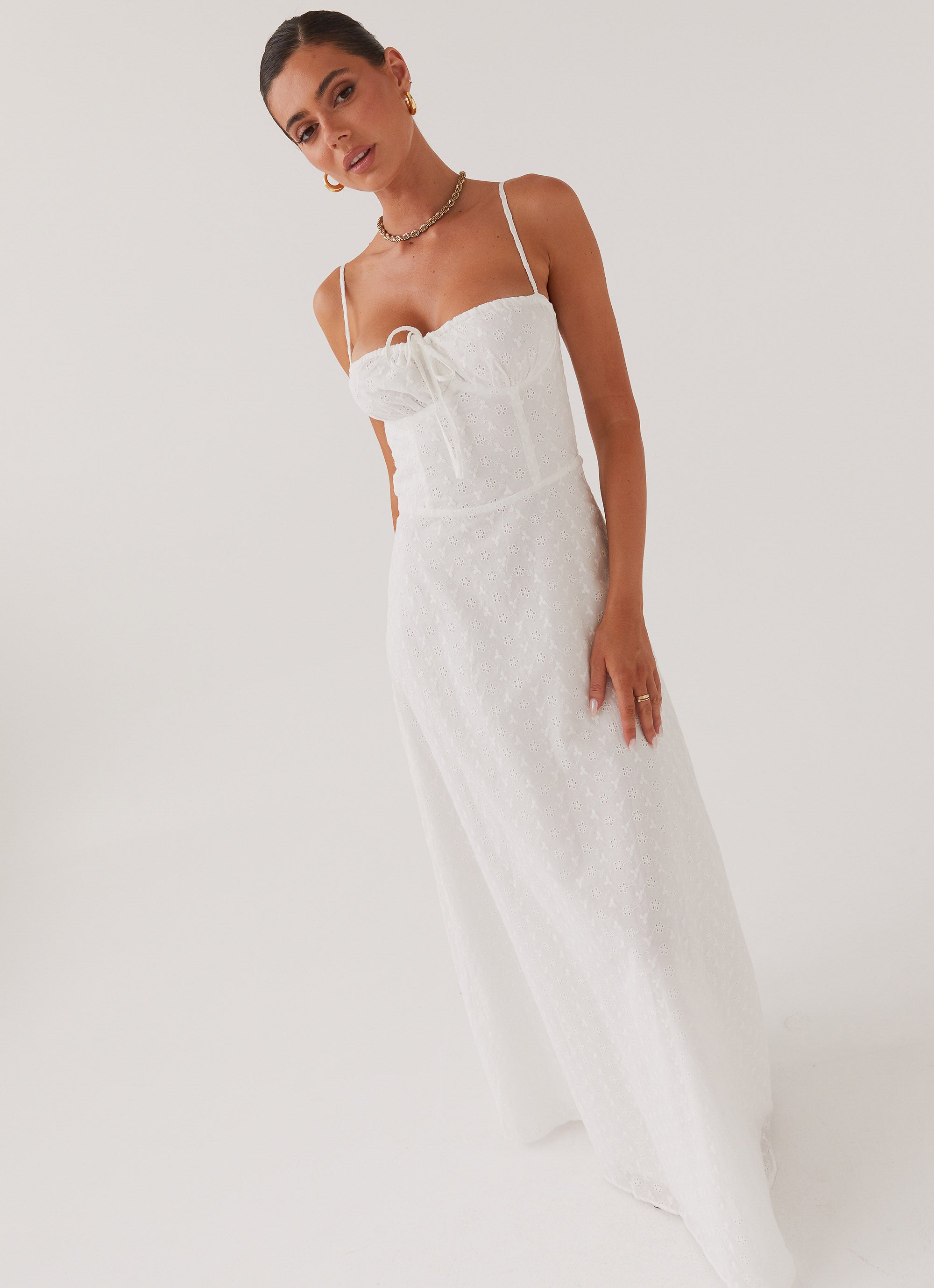 Elsie Broderie Maxi Dress for Women - Floral Embroidery White Summer Dress - Perfect for Beach, Wedding & Vacation Outfits