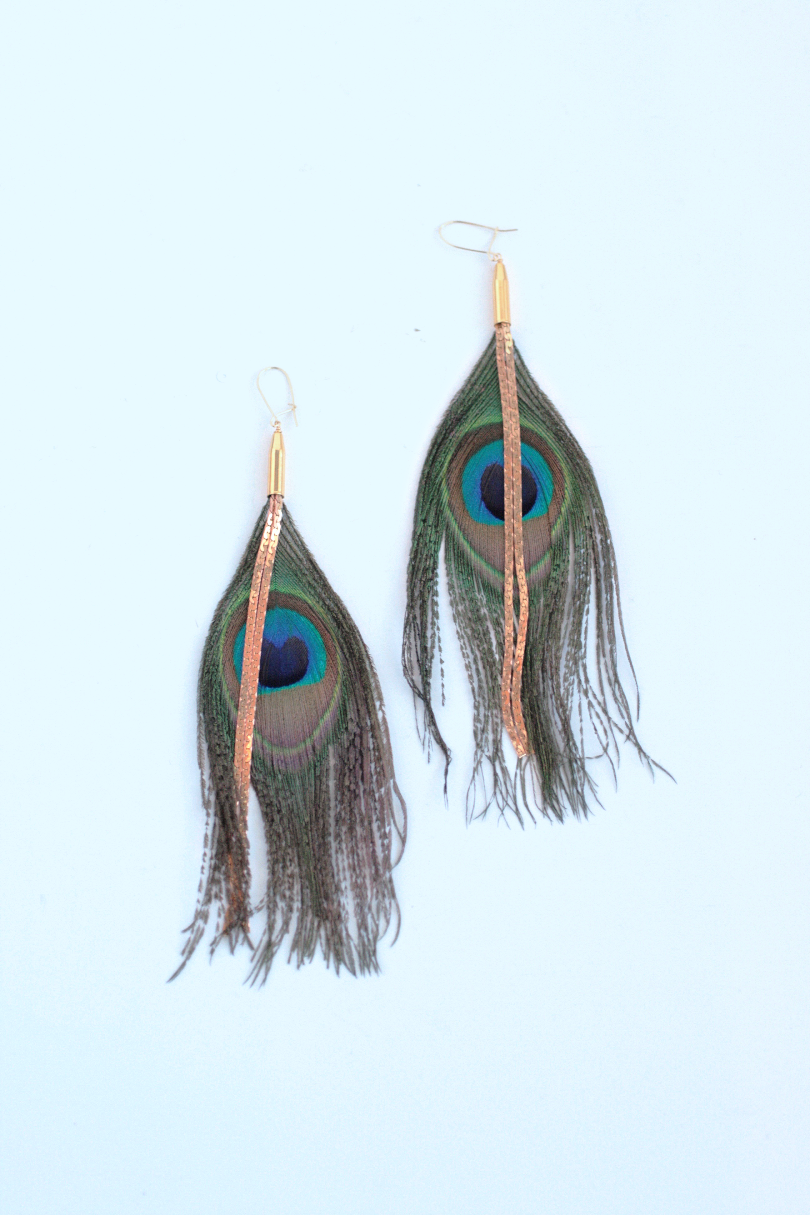 Vintage Peacock Feather Earrings with Chain - Turquoise Bohemian Jewelry for Women - Perfect for Festivals, Parties, and Boho Fashion