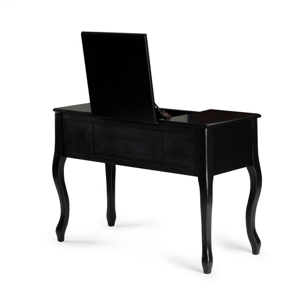 BOWERY HILL Black Wooden Vanity Set with Stool and Mirror - Elegant Dressing Table for Bedroom, Bathroom & Makeup Area - Perfect for Home Decor & Vanity Organization