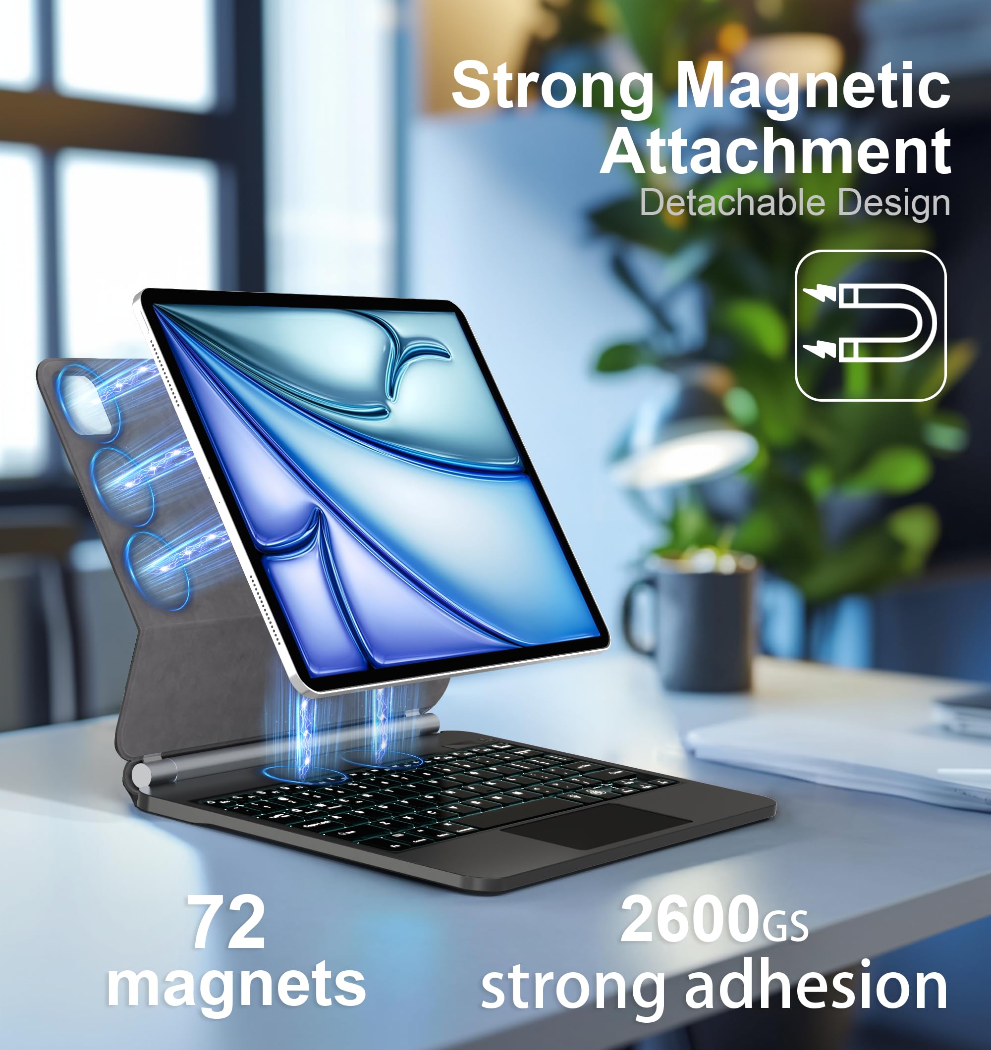 Magnetic Backlit Keyboard Case for iPad Air 13 inch & iPad Pro 12.9 inch (3rd/4th/5th/6th Gen) with Multi-Touch Trackpad - Floating Cantilever Stand, Easy Setup | Perfect for Work, Study & Travel (Black)