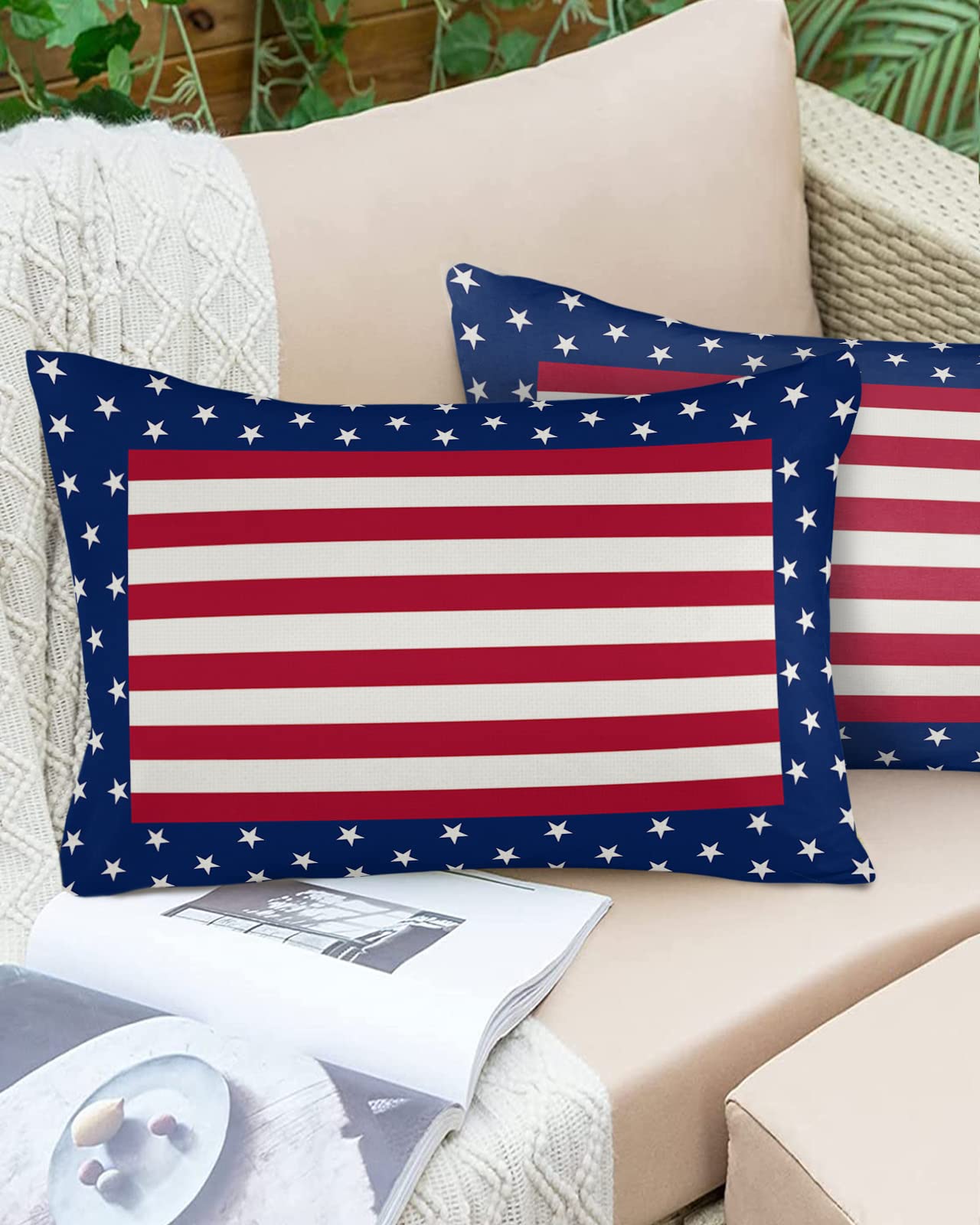 Waterproof Outdoor Pillow Covers - Patriotic 4th of July Throw Pillowcase Set of 2 (20