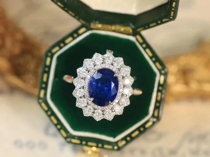 18K White Gold Pendant with Natural Blue Sapphire & Diamond - Luxury Women's Necklace for Wedding, Party & Special Occasions | Elegant Jewelry Gift for Her
