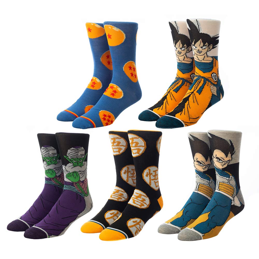 Dragon Ball Z Anime 5-Pack Men's Cotton Crew Socks - Comfortable Cartoon Character Socks for Daily Wear, Gym & Cosplay