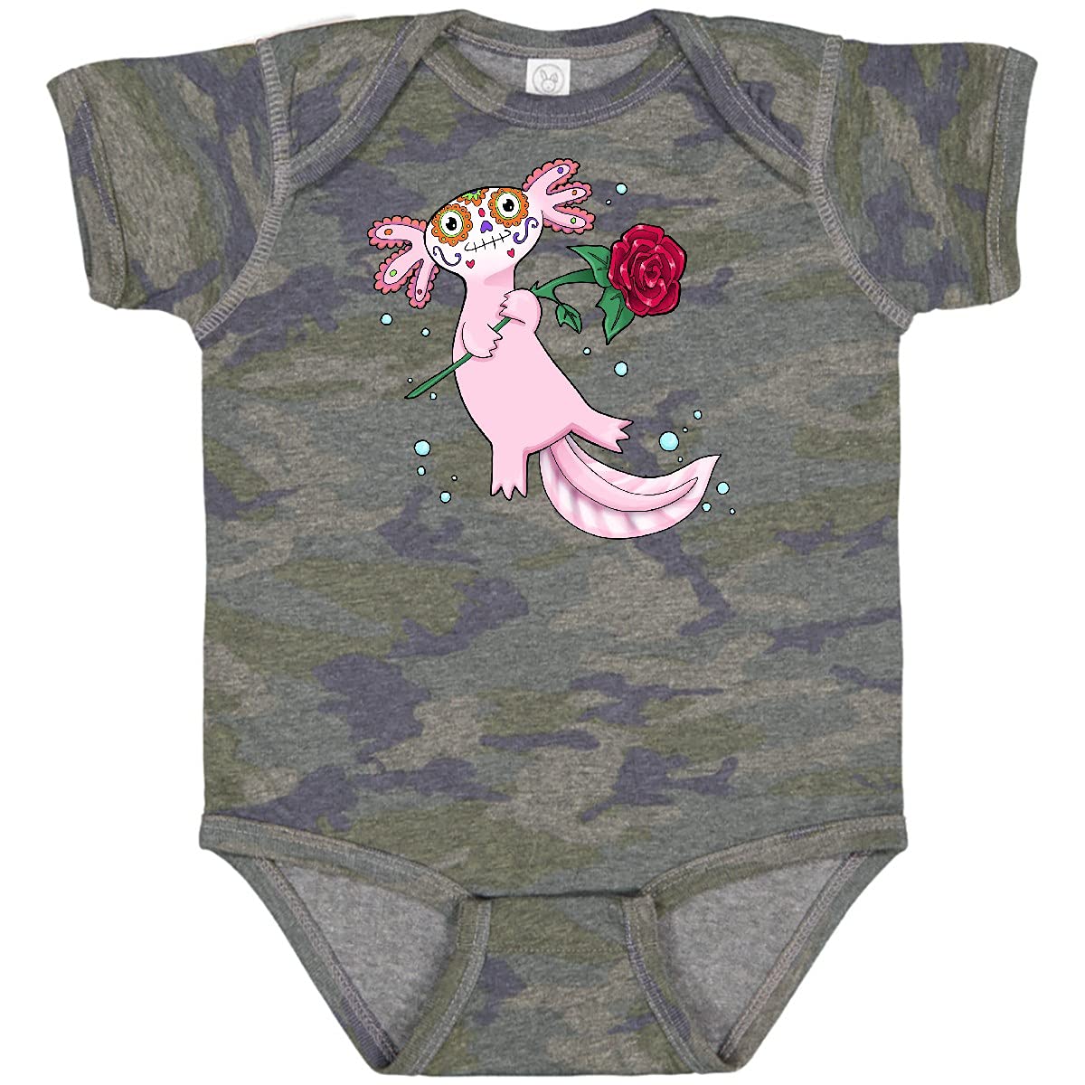 Inktastic Axolotl with Sugar Skull Makeup & Rose Baby Bodysuit - Cute Unisex Infant Onesie for Halloween, Daycare & Photo Shoots
