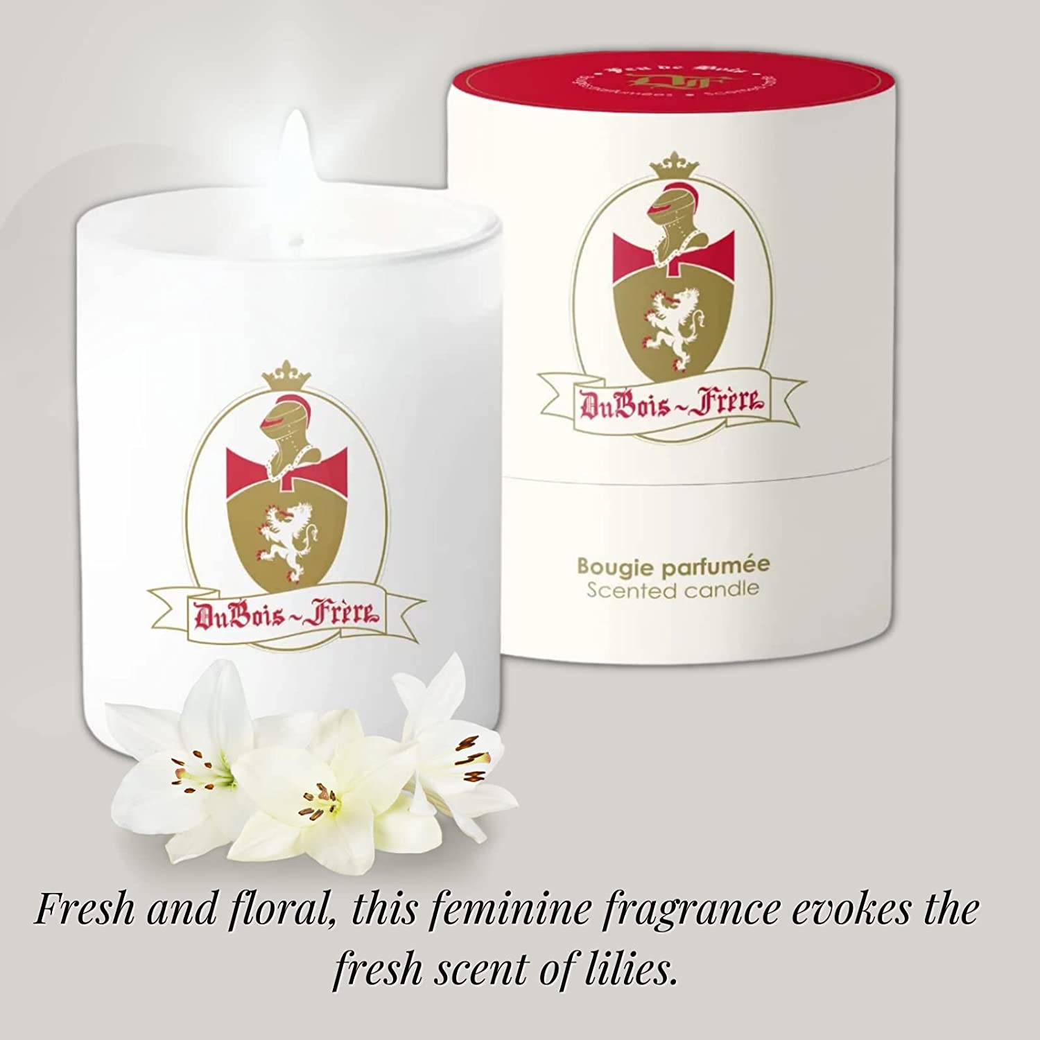 Luxury Dubois Frere Aromatherapy Candle - Long Lasting Muguet & Chevrefeuille Scented Candle in Elegant Glass Jar, 190g (Fleurs Blanches) - Perfect for Home Fragrance, Wedding Gifts, Birthday Presents & Holiday Decor