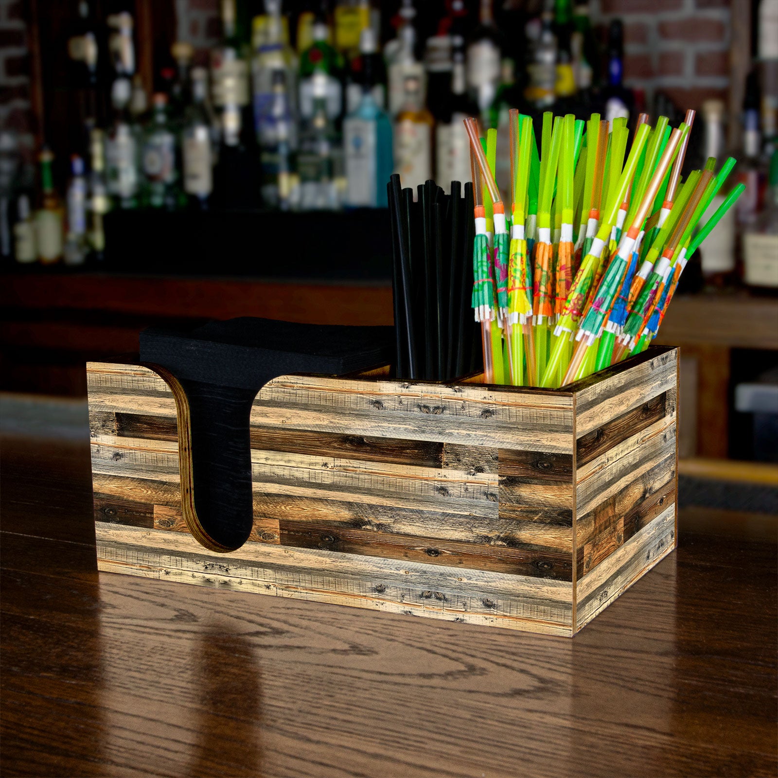 Rustic Wood Bar Top Napkin Caddy - Handmade Wooden Napkin Holder for Restaurants, Bars & Home Kitchen Countertops | Perfect for Dining Tables, Coffee Shops & Entertaining Guests