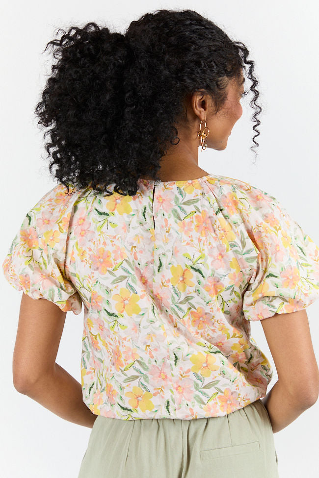 Summer Solstice Yellow Bubble Hem Woven Floral Blouse - Women's Boho Chic Top for Beach Vacation, Date Night & Summer Outfits
