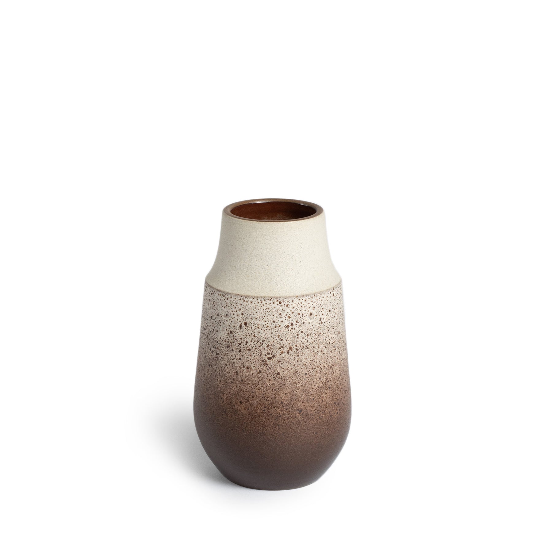 Vanilla Bean & Matte Brown Fade Ceramic Neck Vase - Elegant Home Decor for Living Room, Dining Table, or Wedding Centerpieces