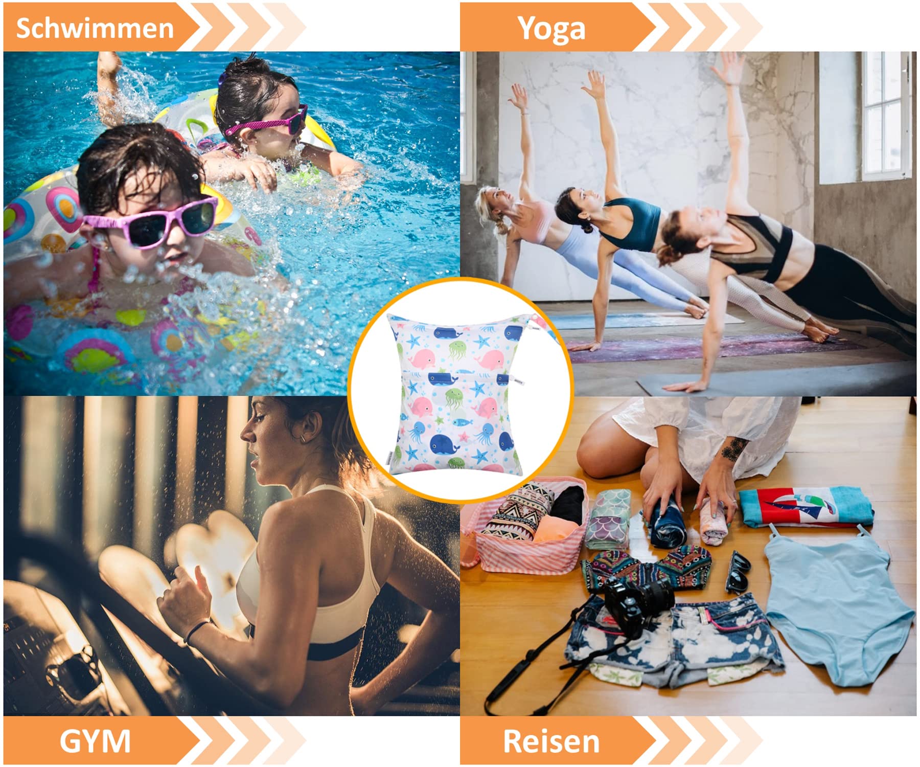 MIXIDON Waterproof Wet Dry Bag for Swimsuits, Baby Clothes & Diapers - Reusable Travel Organizer for Beach, Pool & Outdoor Activities (6 Stylish Patterns)