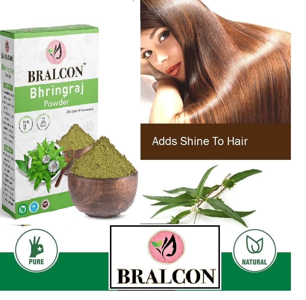 BRALCON Organic Bhringraj Powder 100g | 100% Pure Natural Eclipta Prostrata Powder for Hair Growth & Skin Care | Ayurvedic Hair Treatment | Promotes Healthy Scalp & Stronger Hair | Perfect for DIY Hair Masks & Natural Beauty Routines