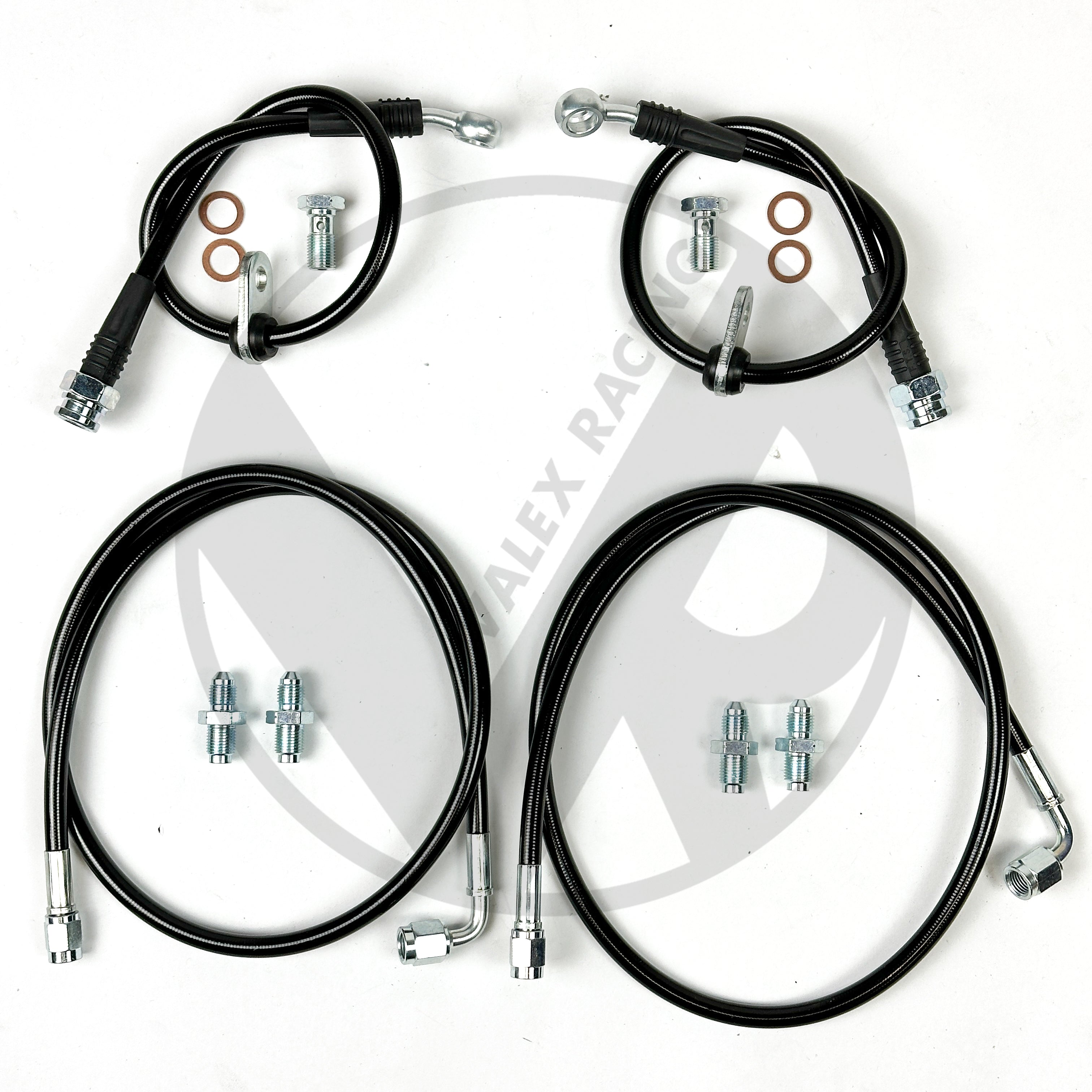 Complete BLACK Stainless Steel Front Brake Line Replacement Kit for 1988-1991 Honda Civic EF - Perfect for Performance Upgrades & DIY Car Maintenance