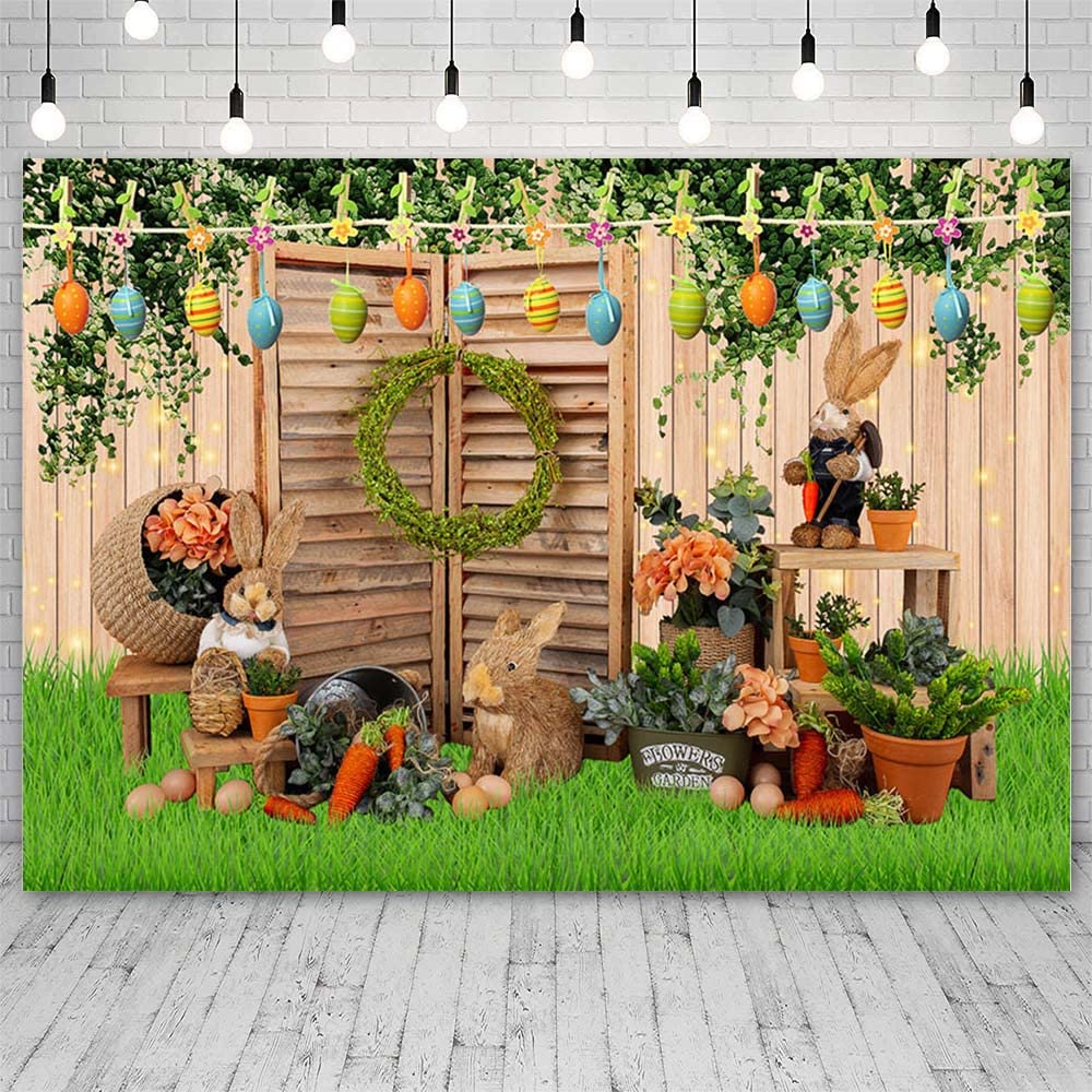 8x6ft Spring Happy Easter Backdrop - Green Grassland Rustic Wood Photo Background for Easter, Birthday, Baby Shower Party Decorations - Perfect for Photography, Social Media & Indoor/Outdoor Events